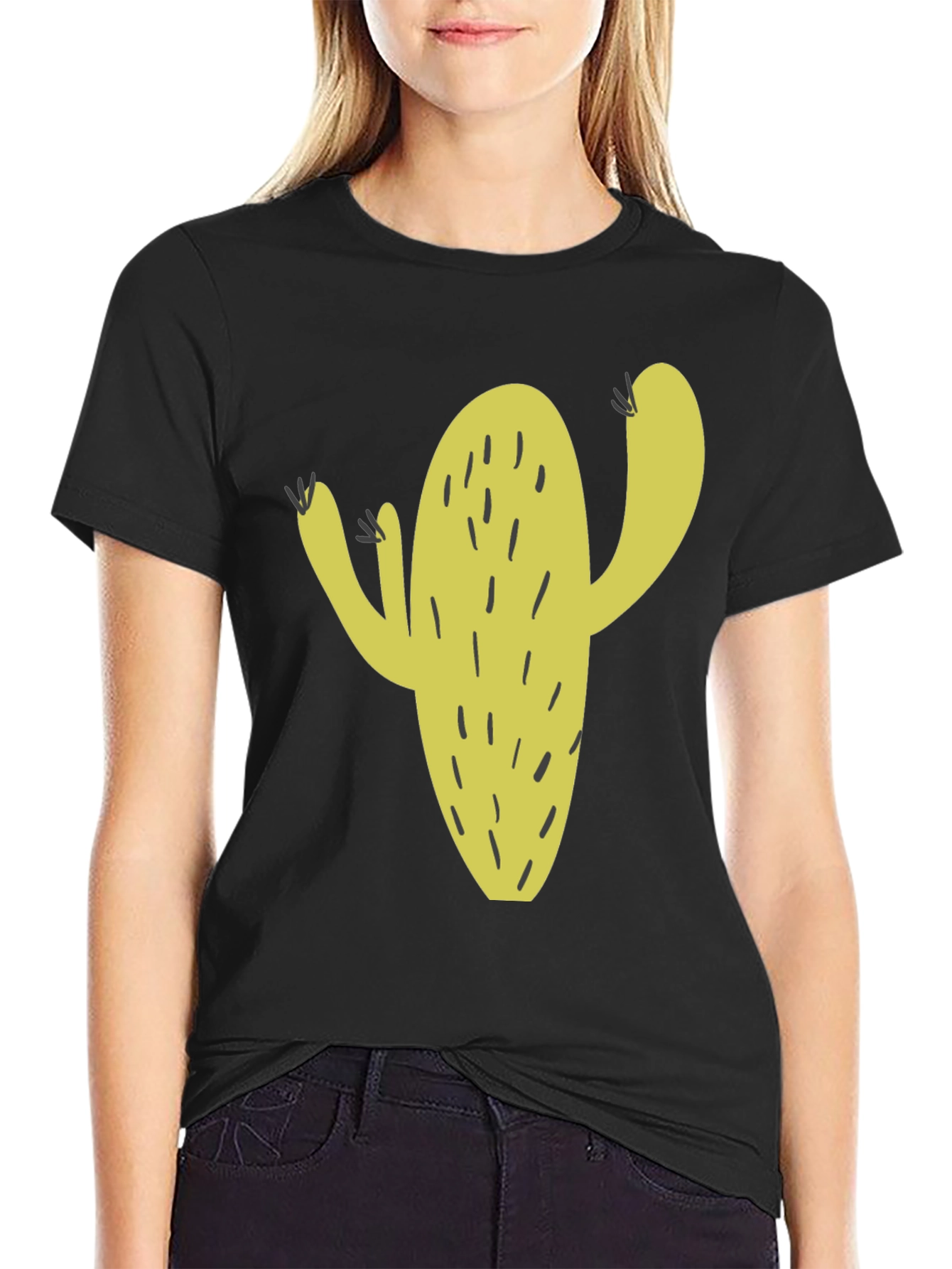 Cactus Graphic Tee - Black Cotton Casual Wear