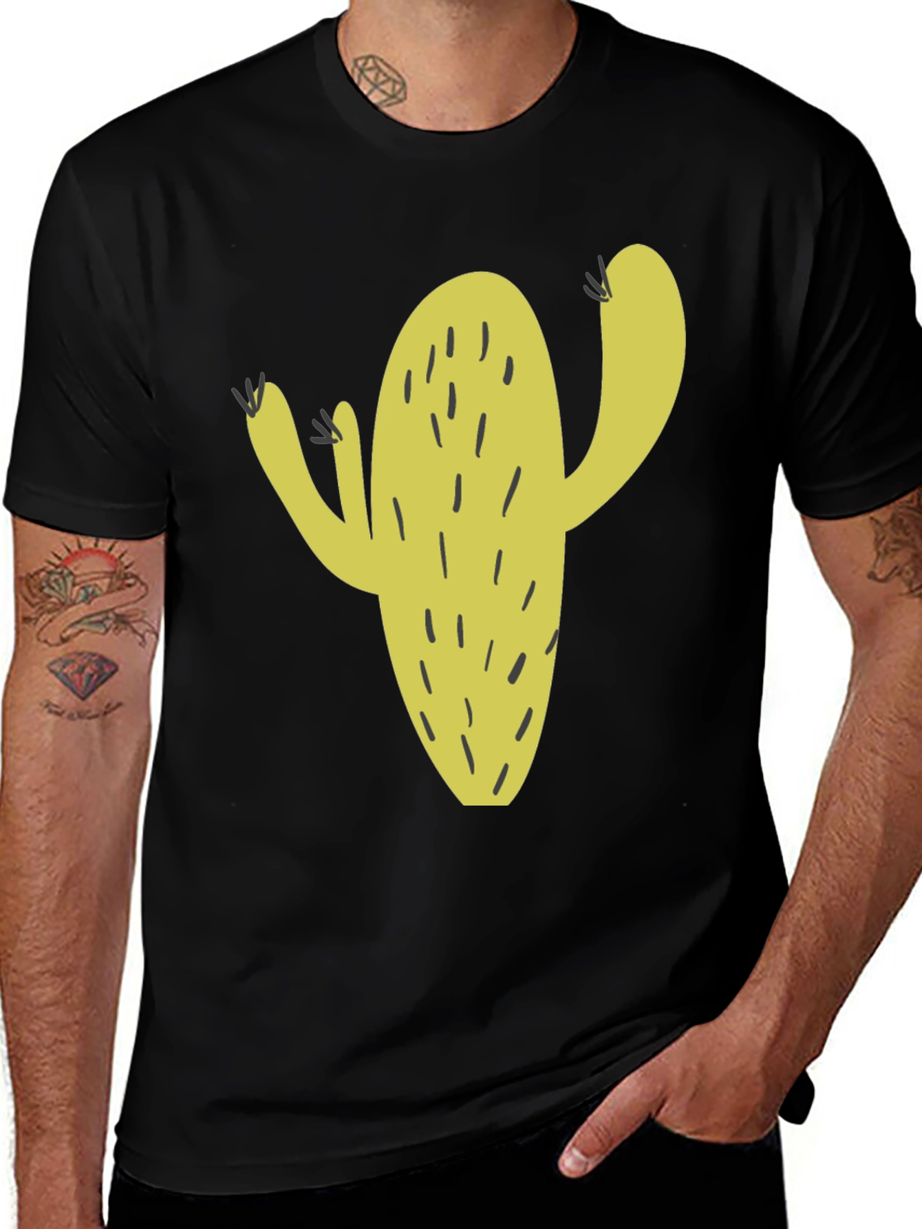 Cactus Graphic Tee - Black Cotton Casual Wear