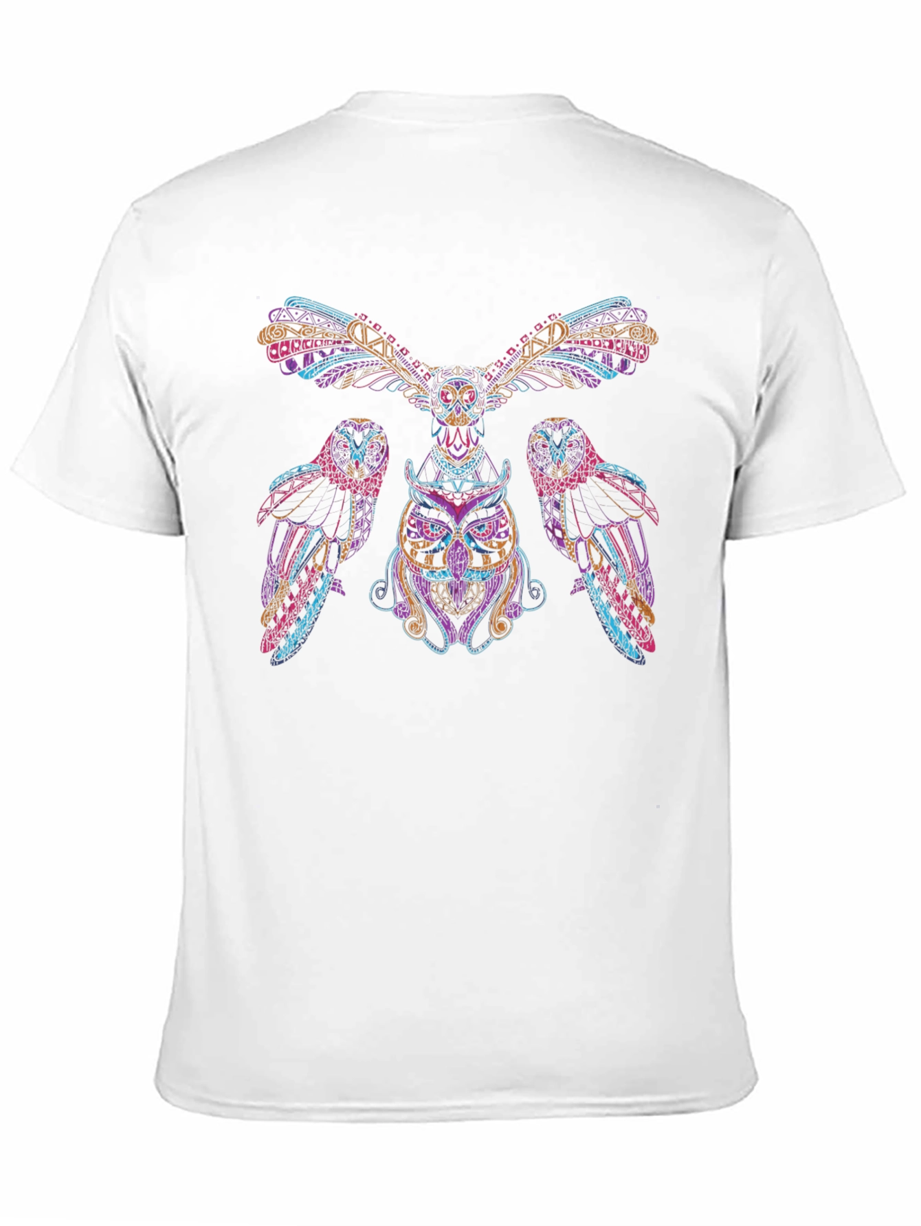 Vibrant Owl Graphic Print Black T-Shirt