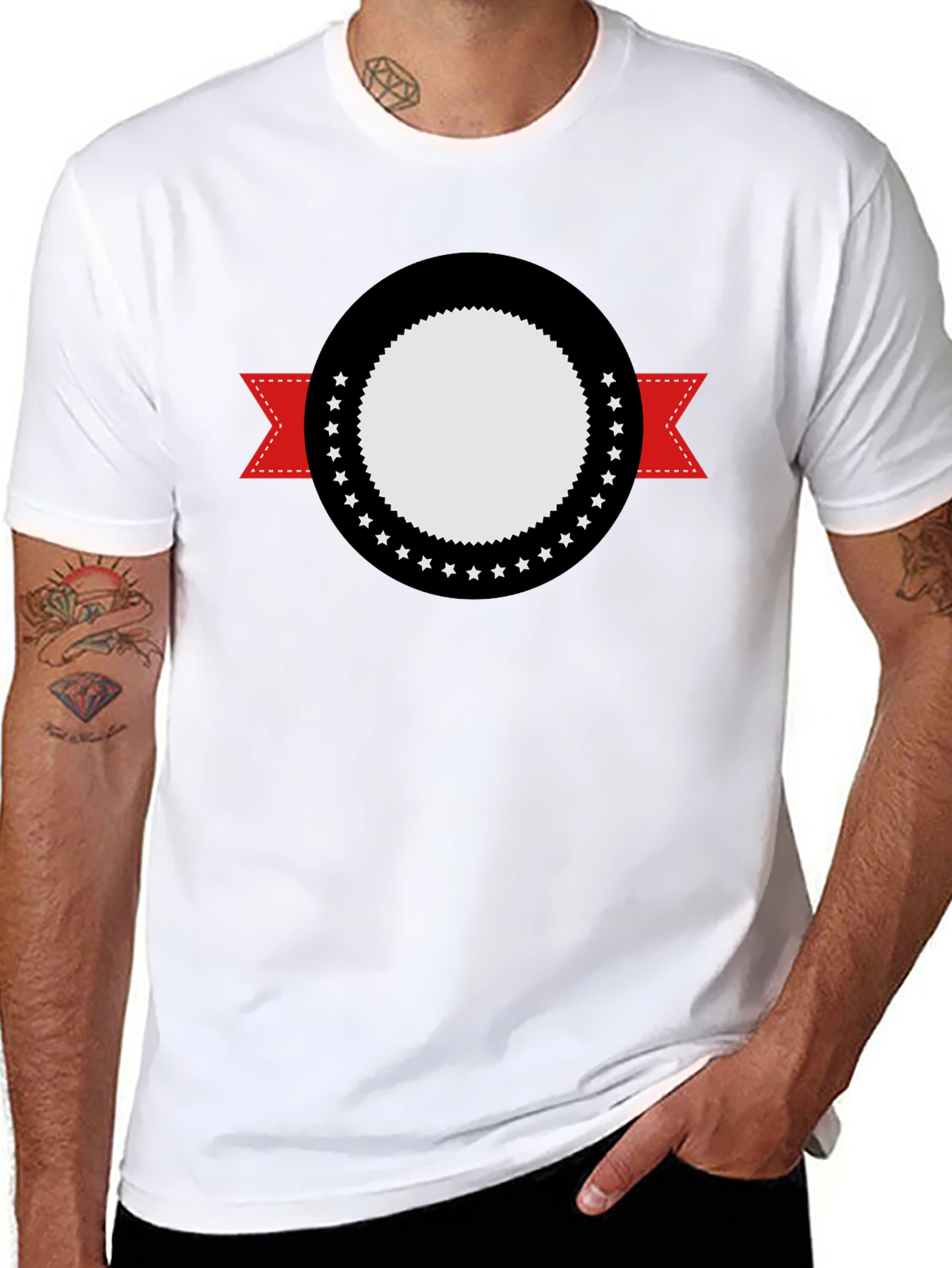 Modern Black Tee with Graphic Emblem Design