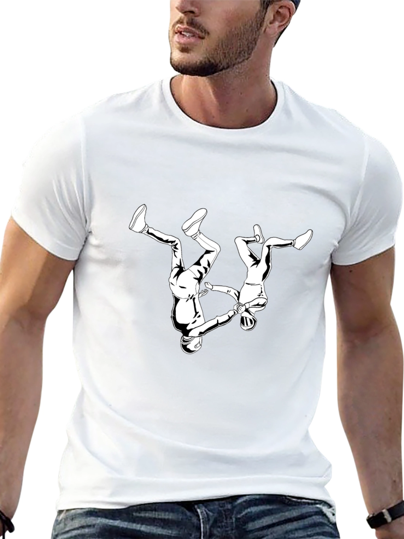 Skydiving Duo Graphic Tee - Black Cotton T-Shirt