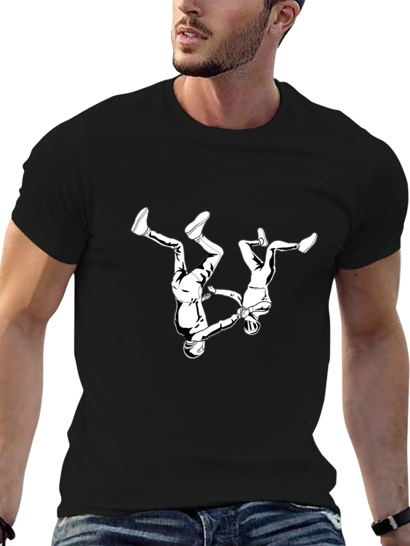 Skydiving Duo Graphic Tee - Black Cotton T-Shirt