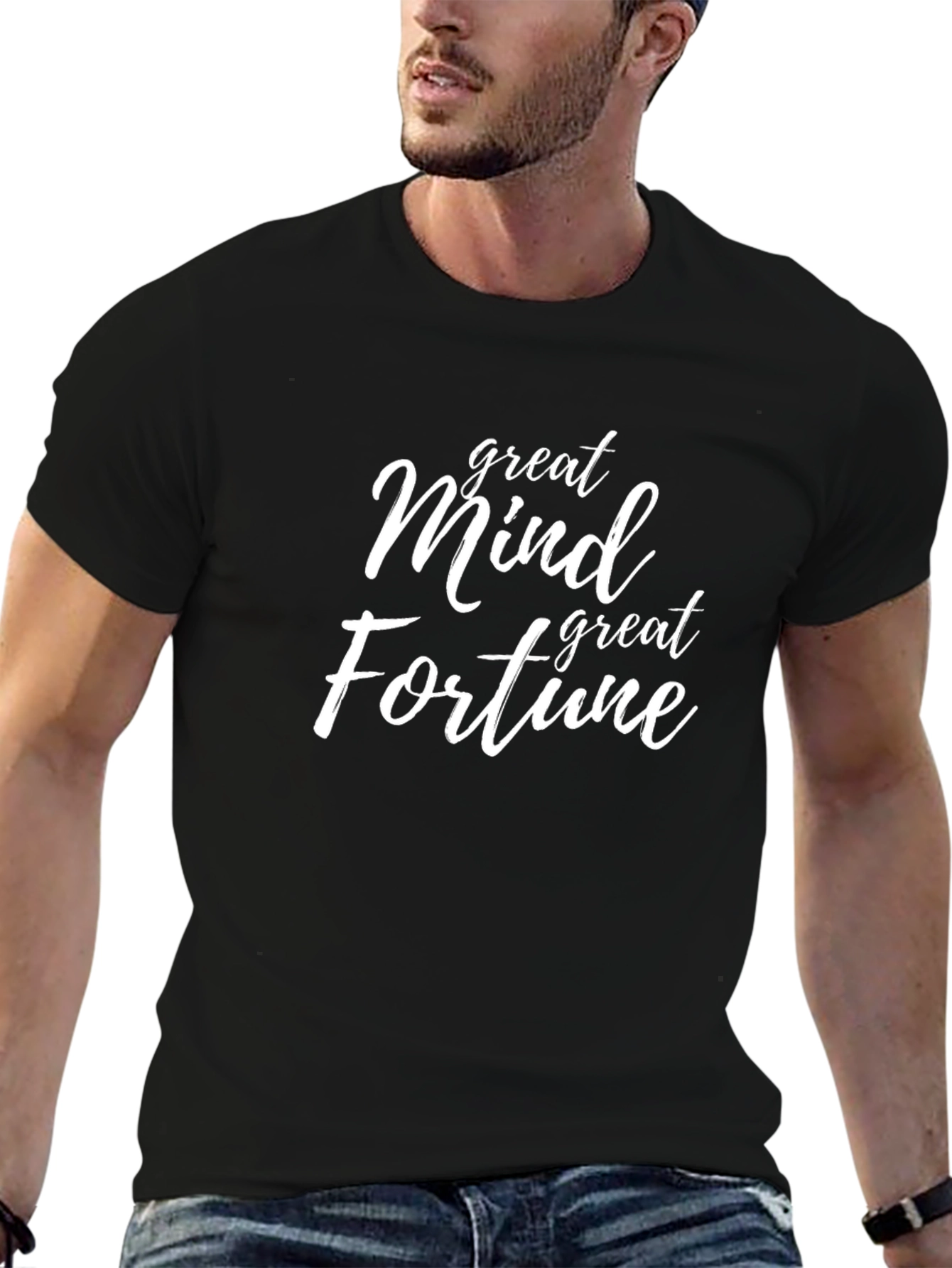 Great Mind Great Fortune Black Graphic T-Shirt