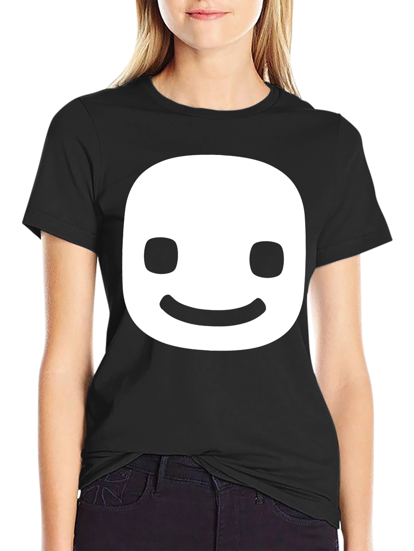 Smiling Face Graphic Tee - Black Cotton Blend