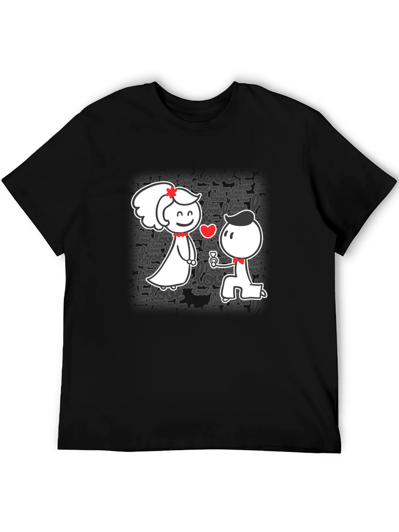 Cute Love Proposal Black T-Shirt