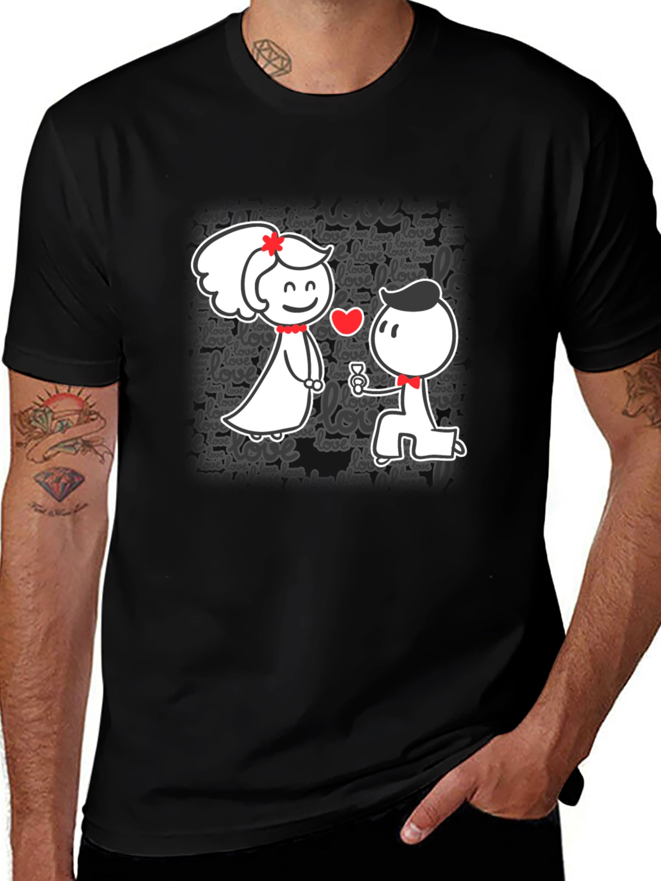 Cute Love Proposal Black T-Shirt