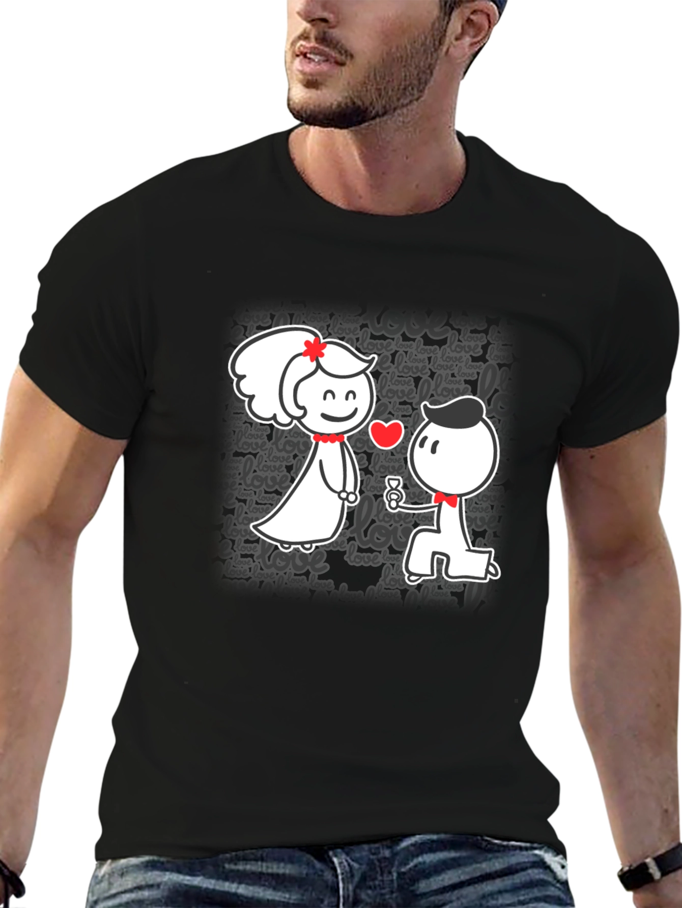 Cute Love Proposal Black T-Shirt