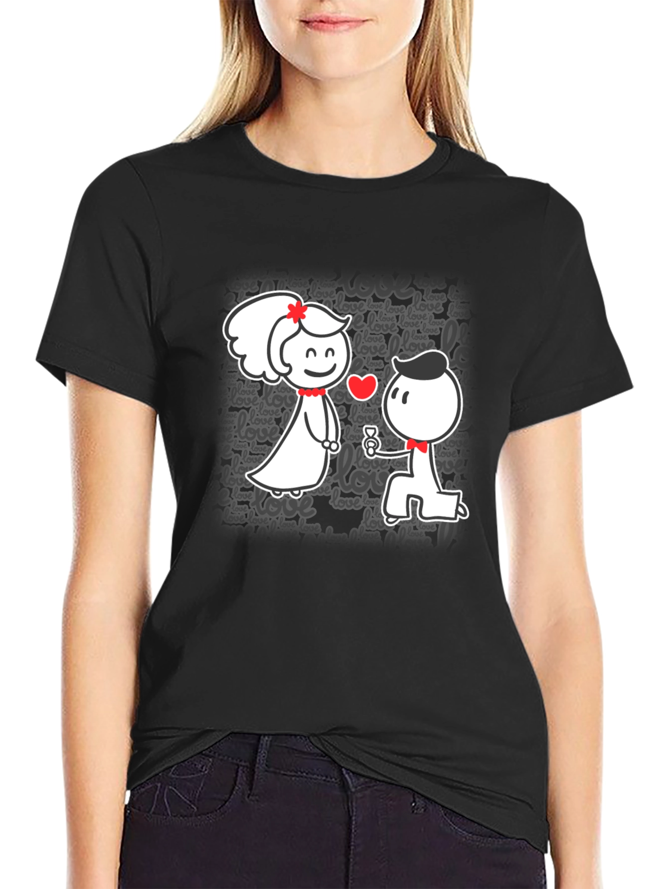 Cute Love Proposal Black T-Shirt