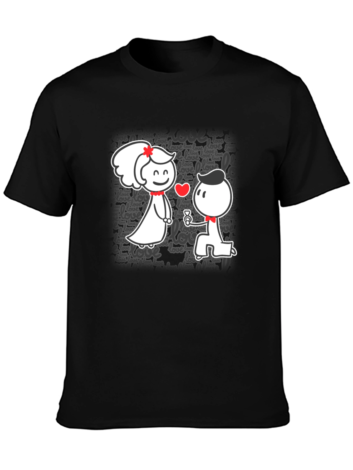 Cute Love Proposal Black T-Shirt