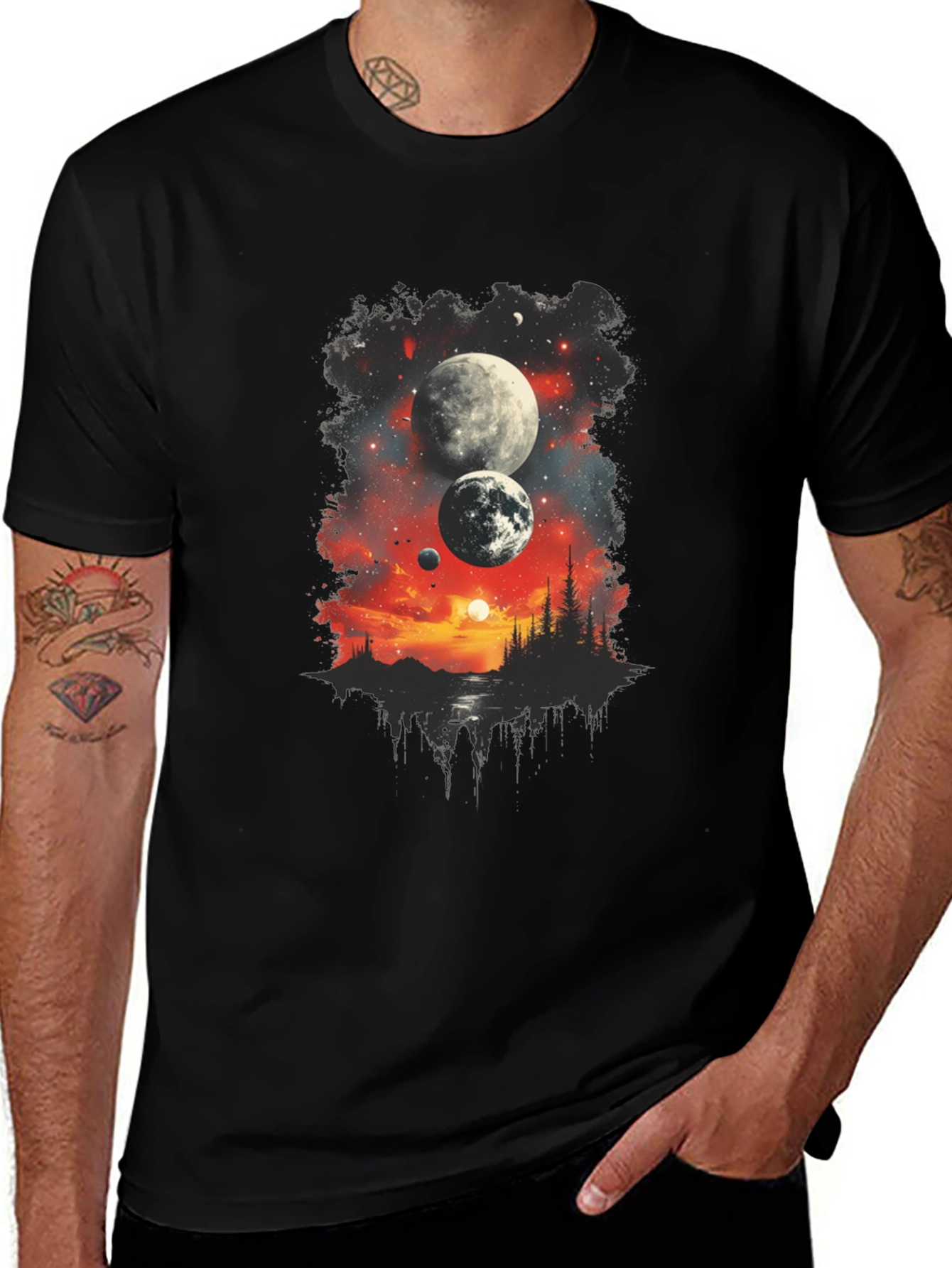Cosmic Landscape Graphic Tee - Black T-Shirt