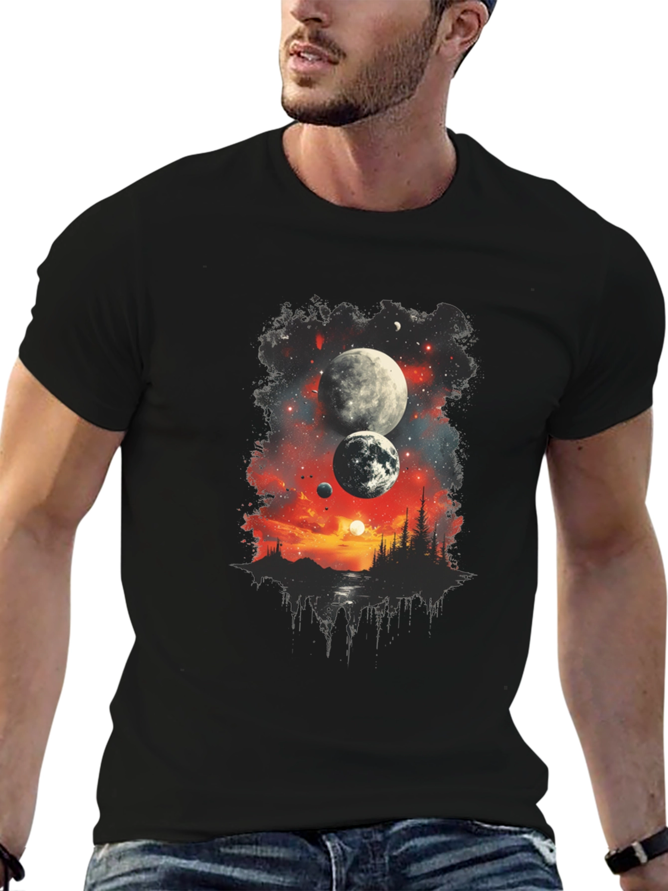Cosmic Landscape Graphic Tee - Black T-Shirt