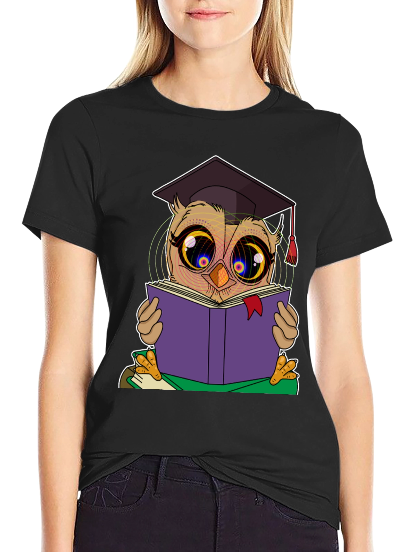 Graduation Owl Reading Book Black T-Shirt