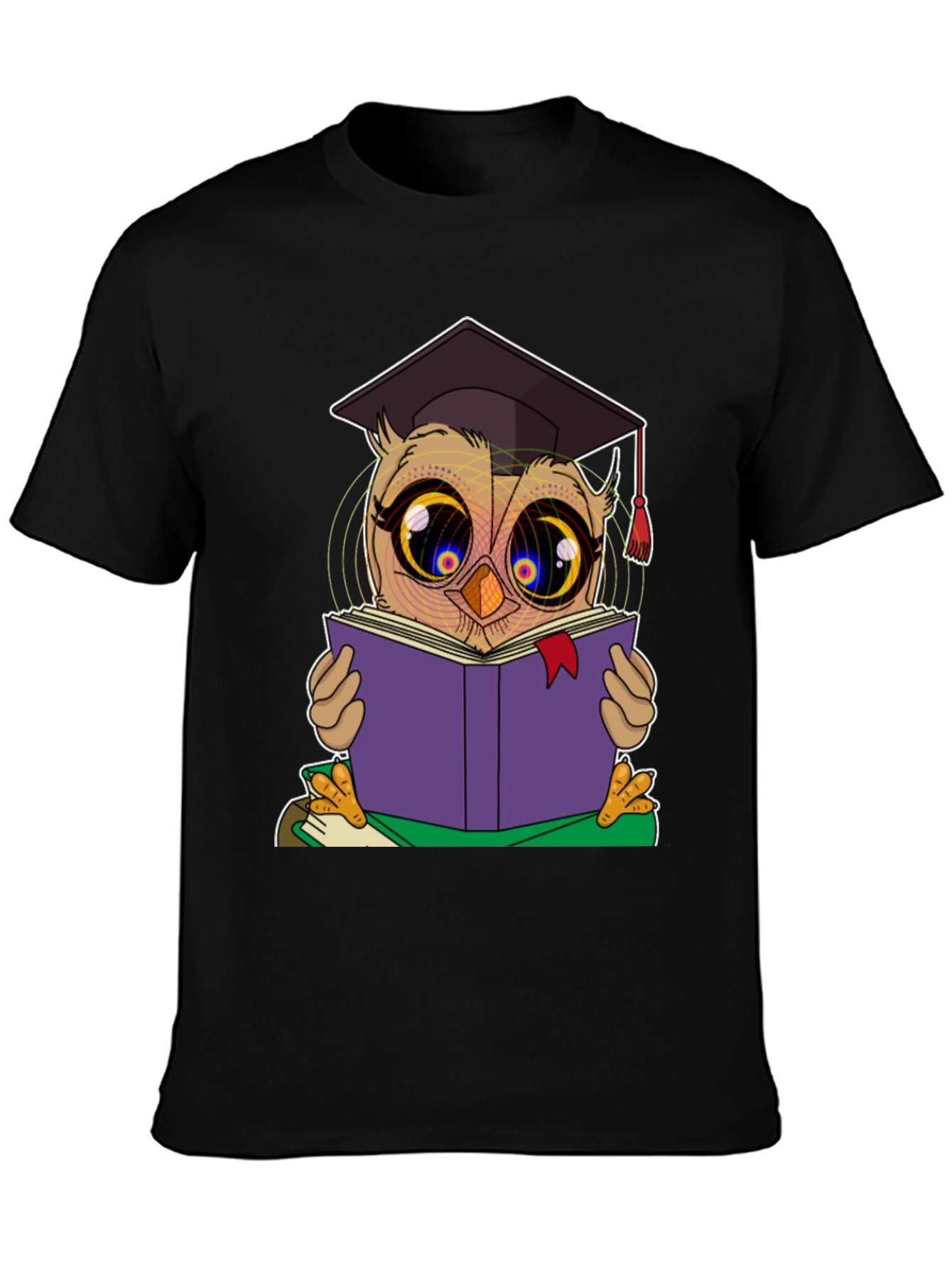 Graduation Owl Reading Book Black T-Shirt