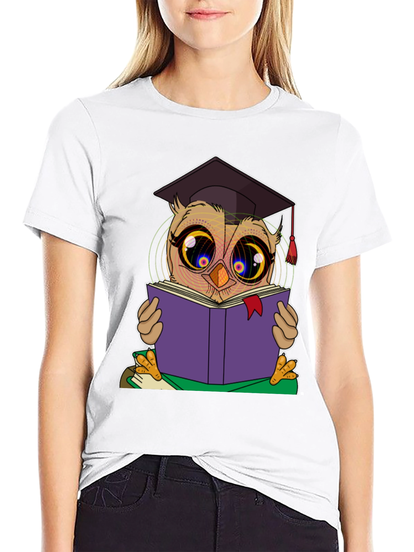 Graduation Owl Reading Book Black T-Shirt