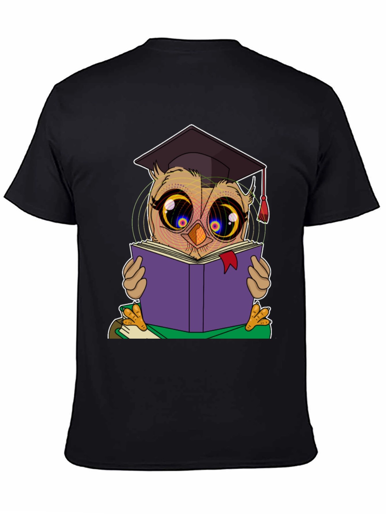 Graduation Owl Reading Book Black T-Shirt