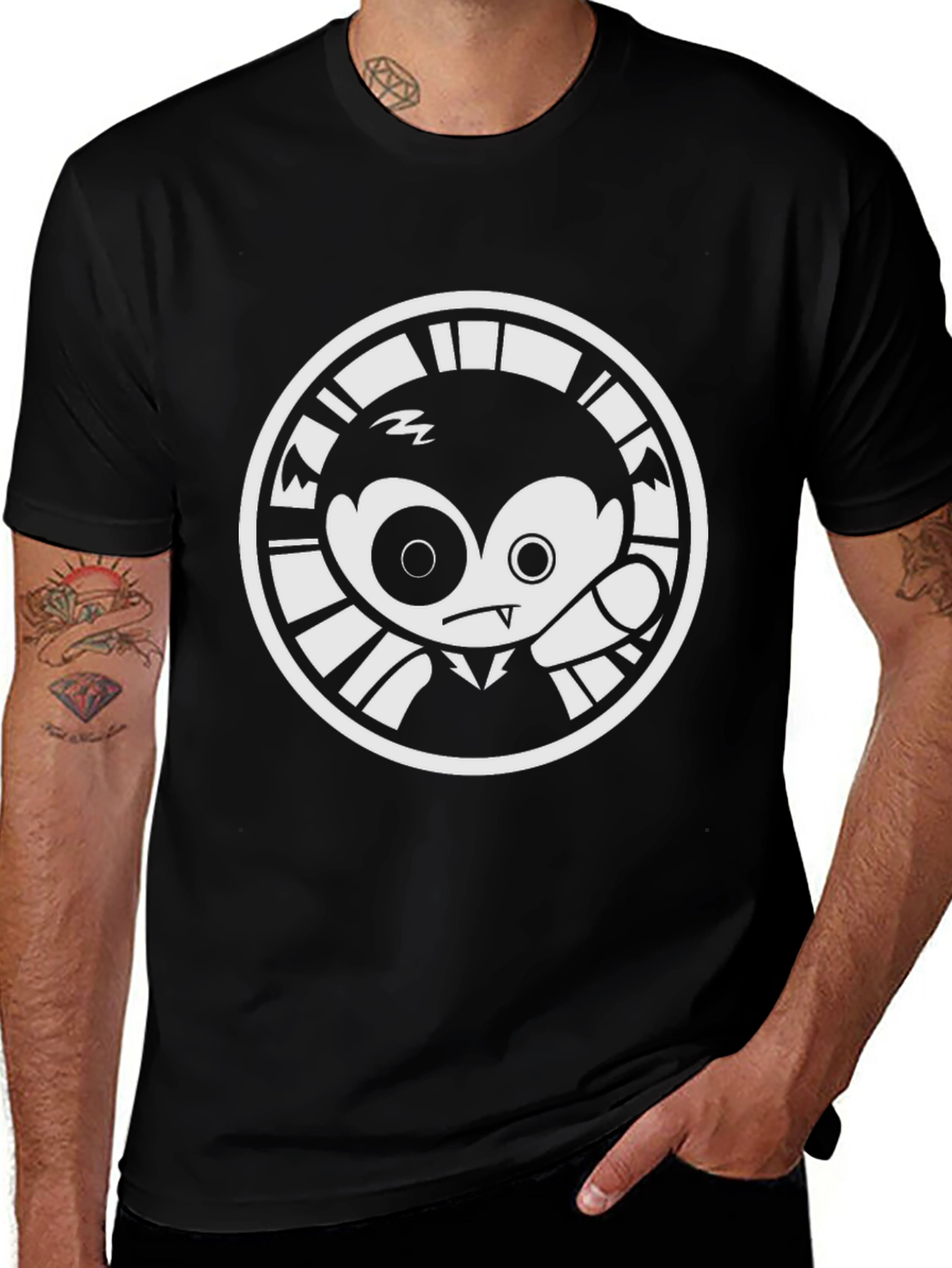Cartoon Vampire Graphic Tee - Unisex Black T-Shirt