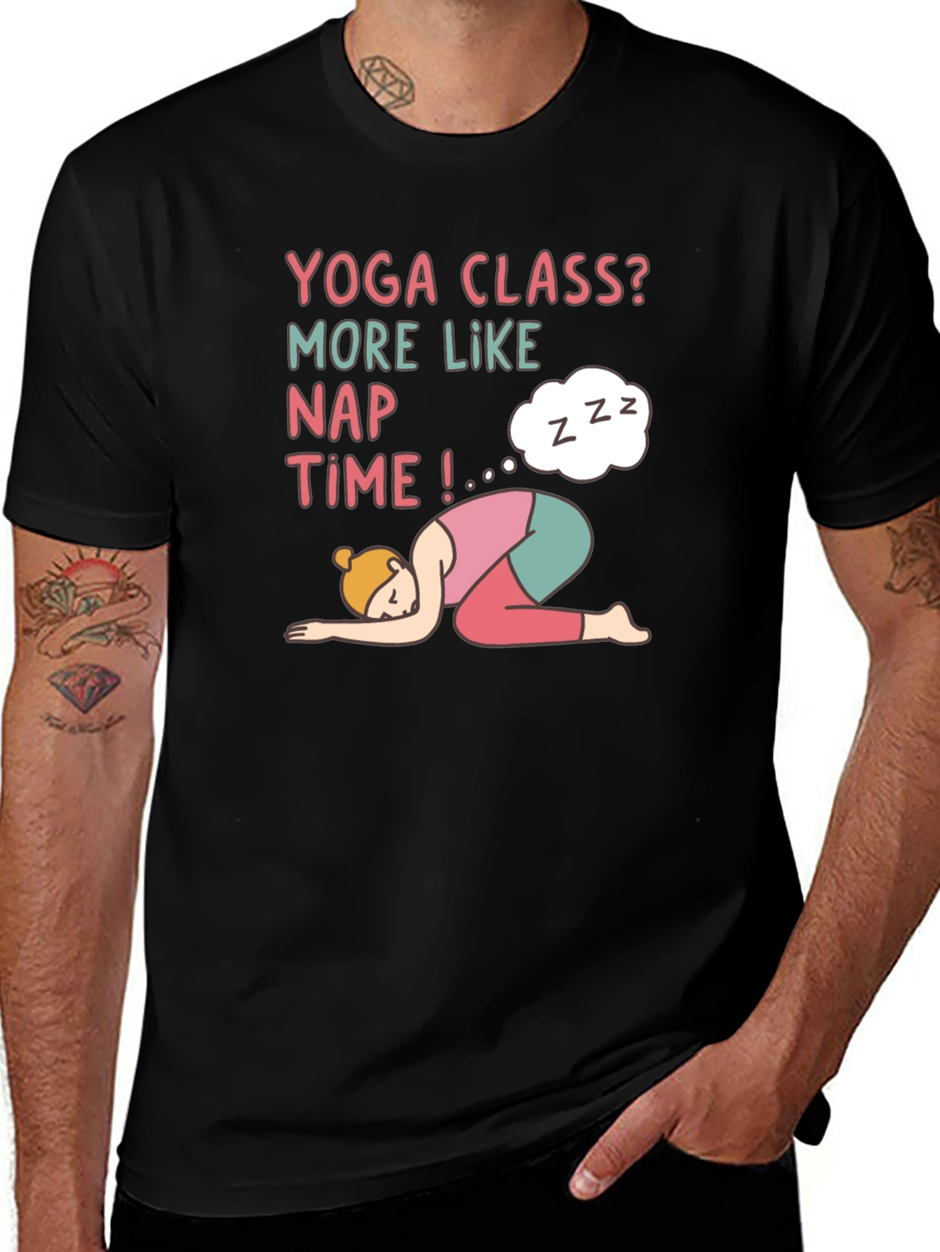 Yoga Class Nap Time Black T-Shirt