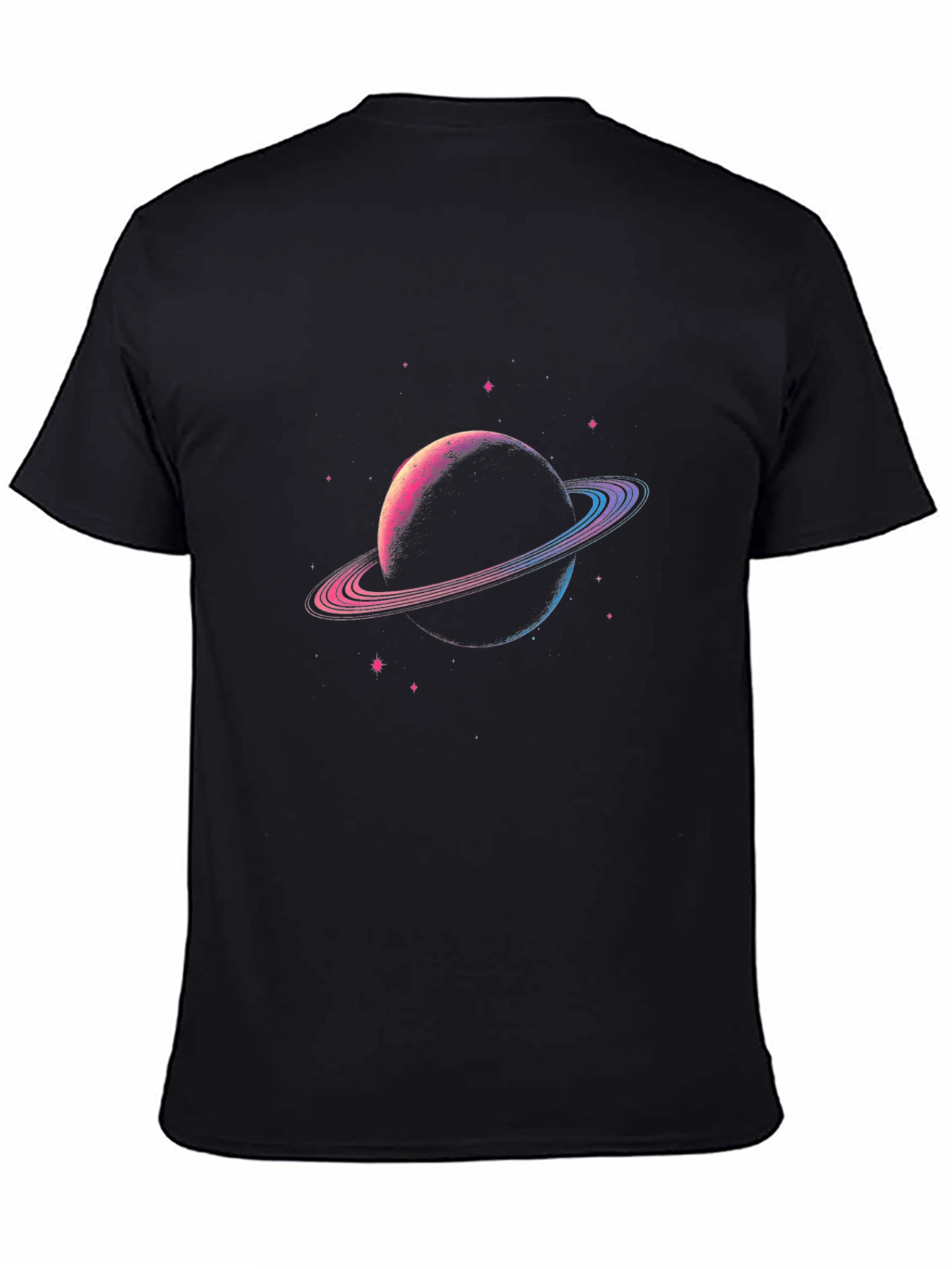 Planet Saturn Graphic T-Shirt - Black Cotton Blend