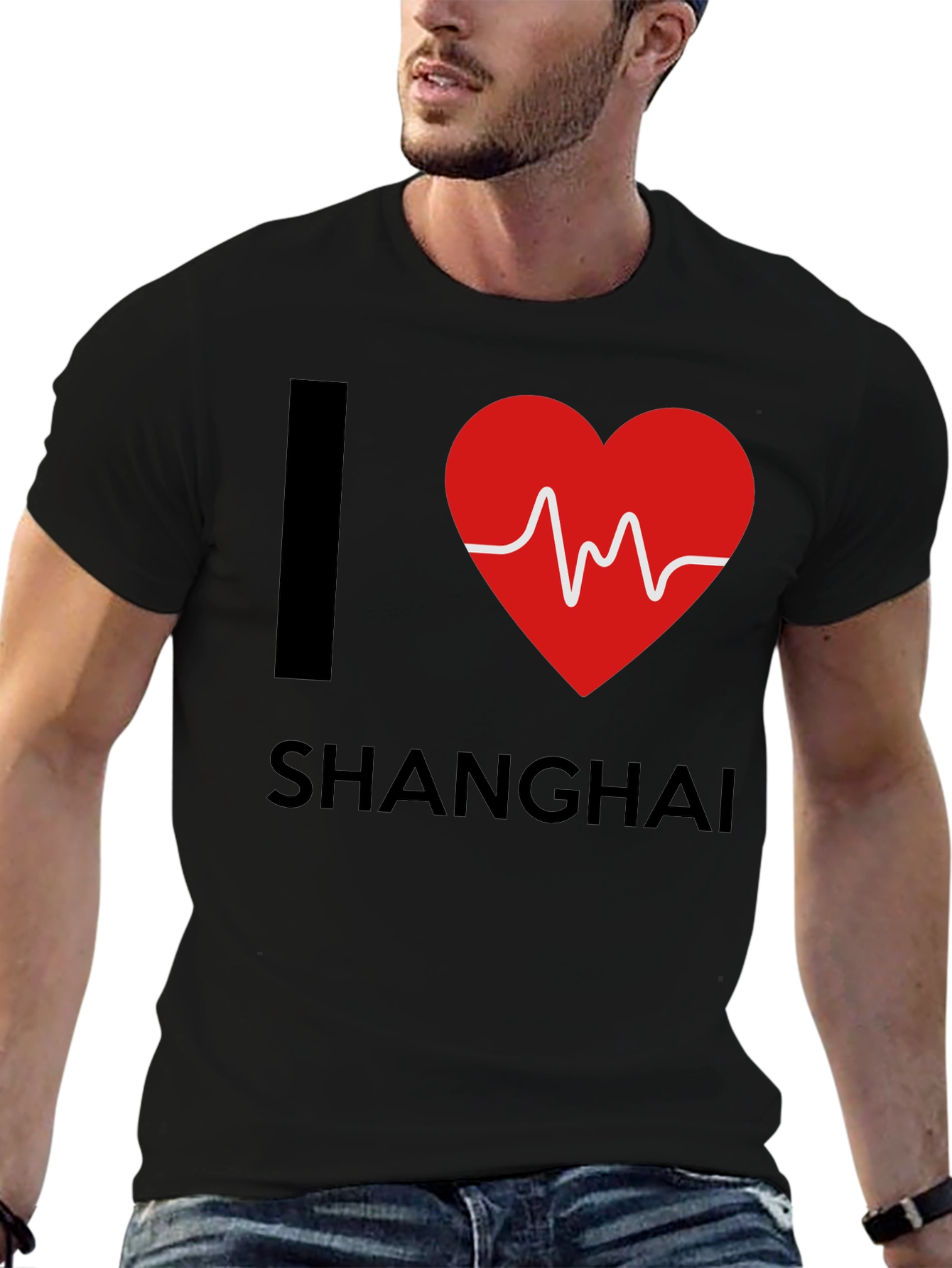 I Love Shanghai Graphic Tee - Unique Heartbeat Design
