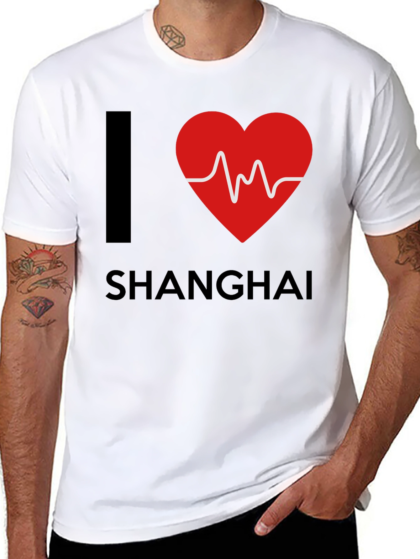I Love Shanghai Graphic Tee - Unique Heartbeat Design