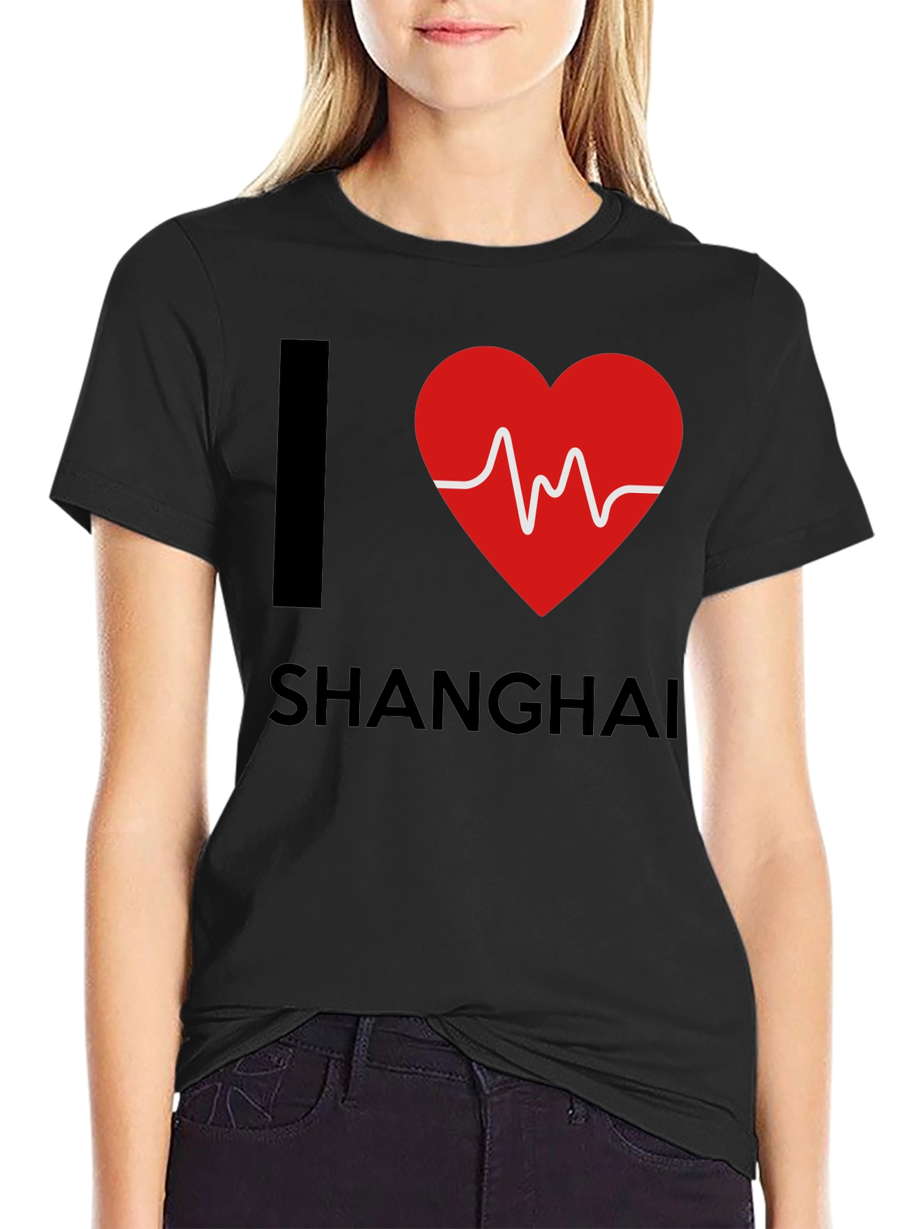 I Love Shanghai Graphic Tee - Unique Heartbeat Design