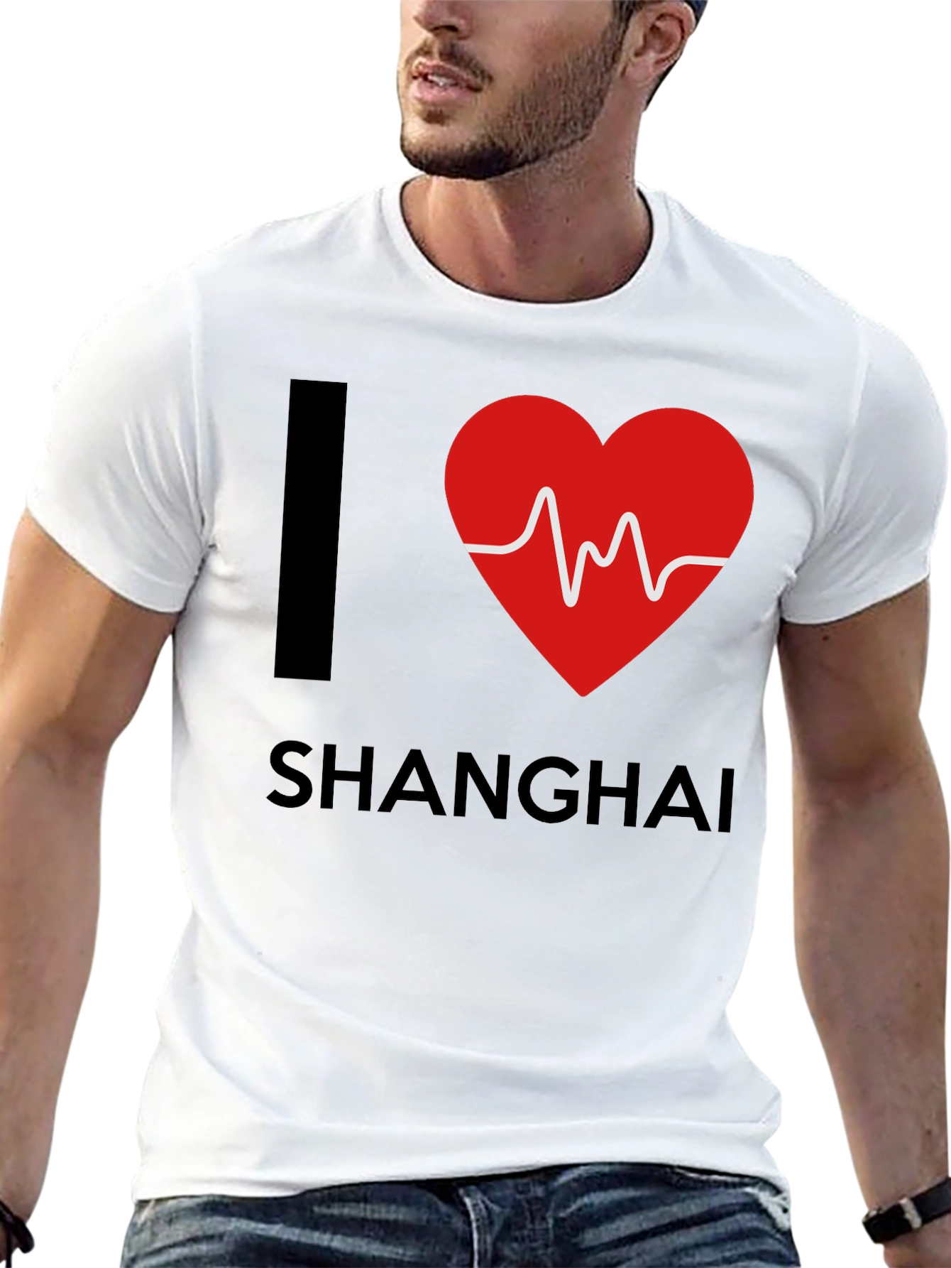 I Love Shanghai Graphic Tee - Unique Heartbeat Design