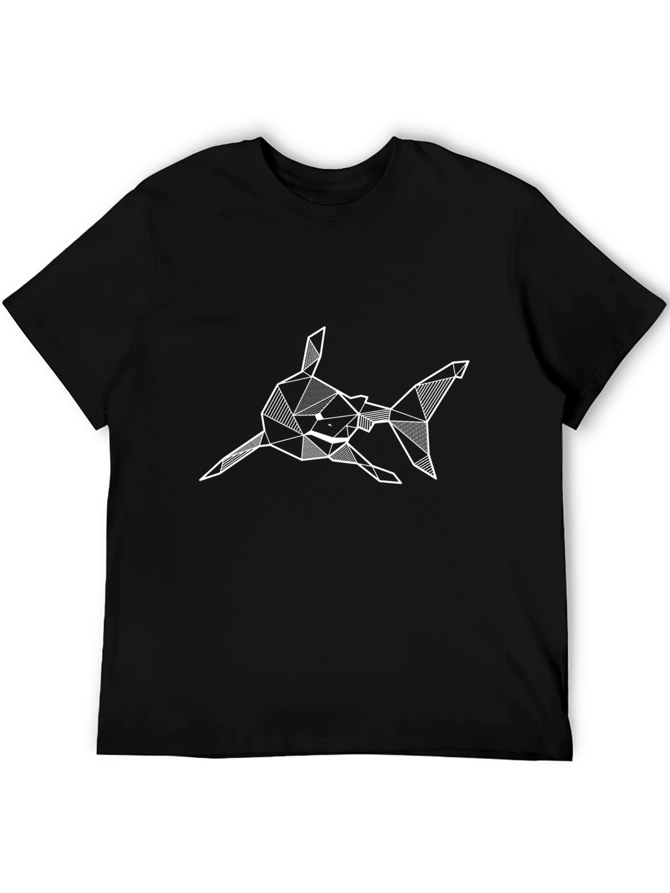 Geometric Shark Graphic Print Black T-Shirt