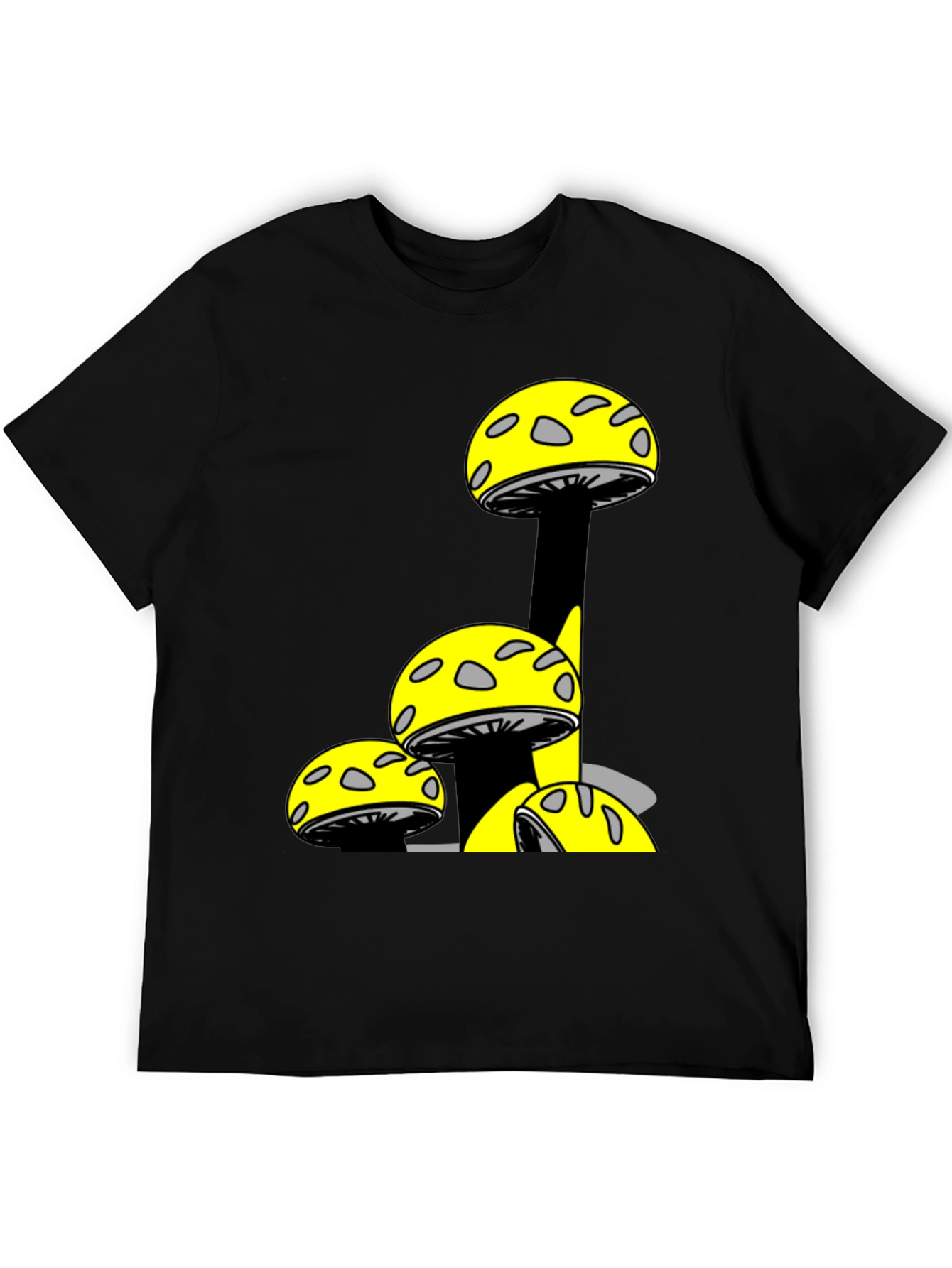 Mushroom Print Black T-Shirt - Fun Graphic Tee