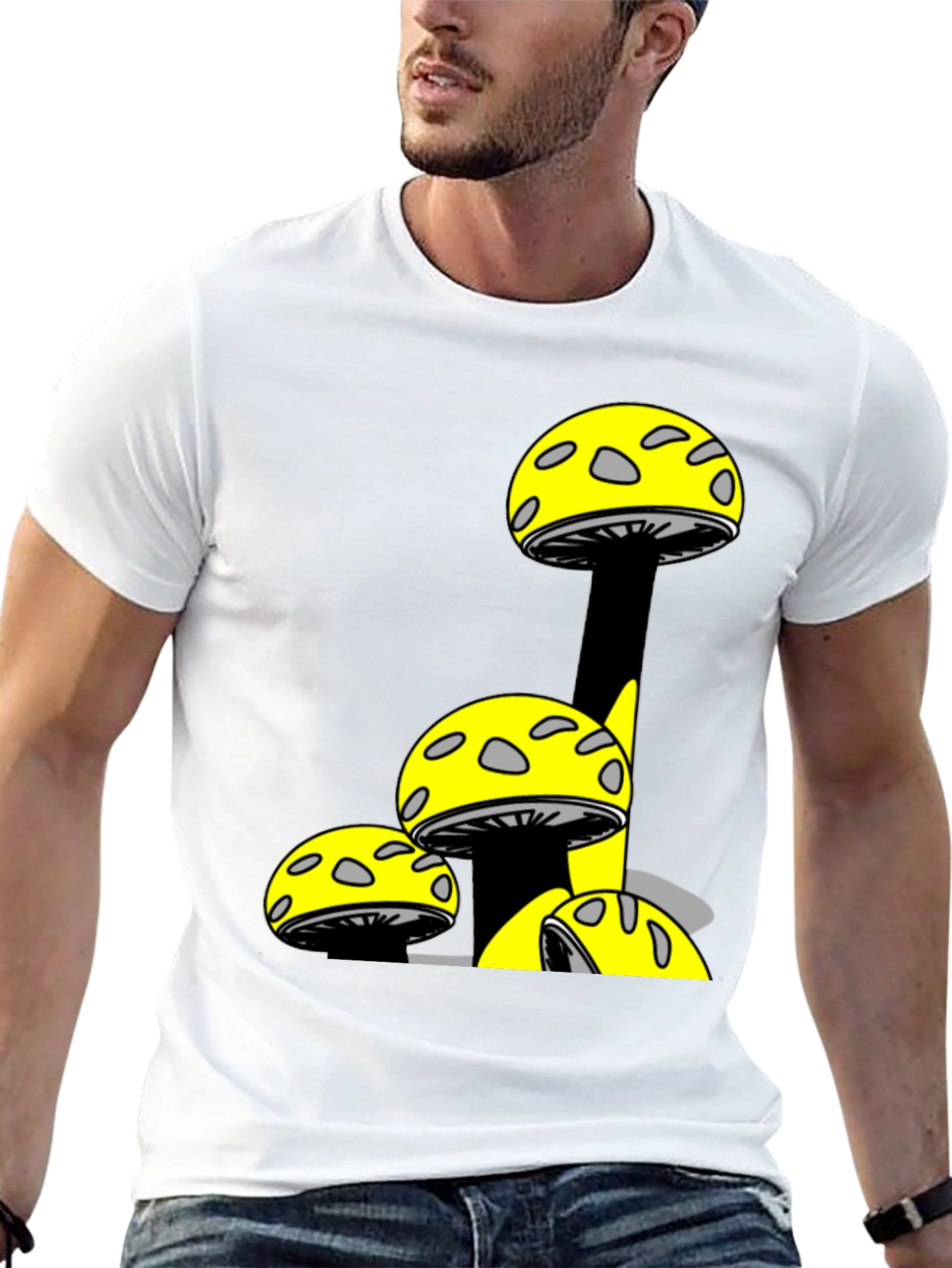 Mushroom Print Black T-Shirt - Fun Graphic Tee