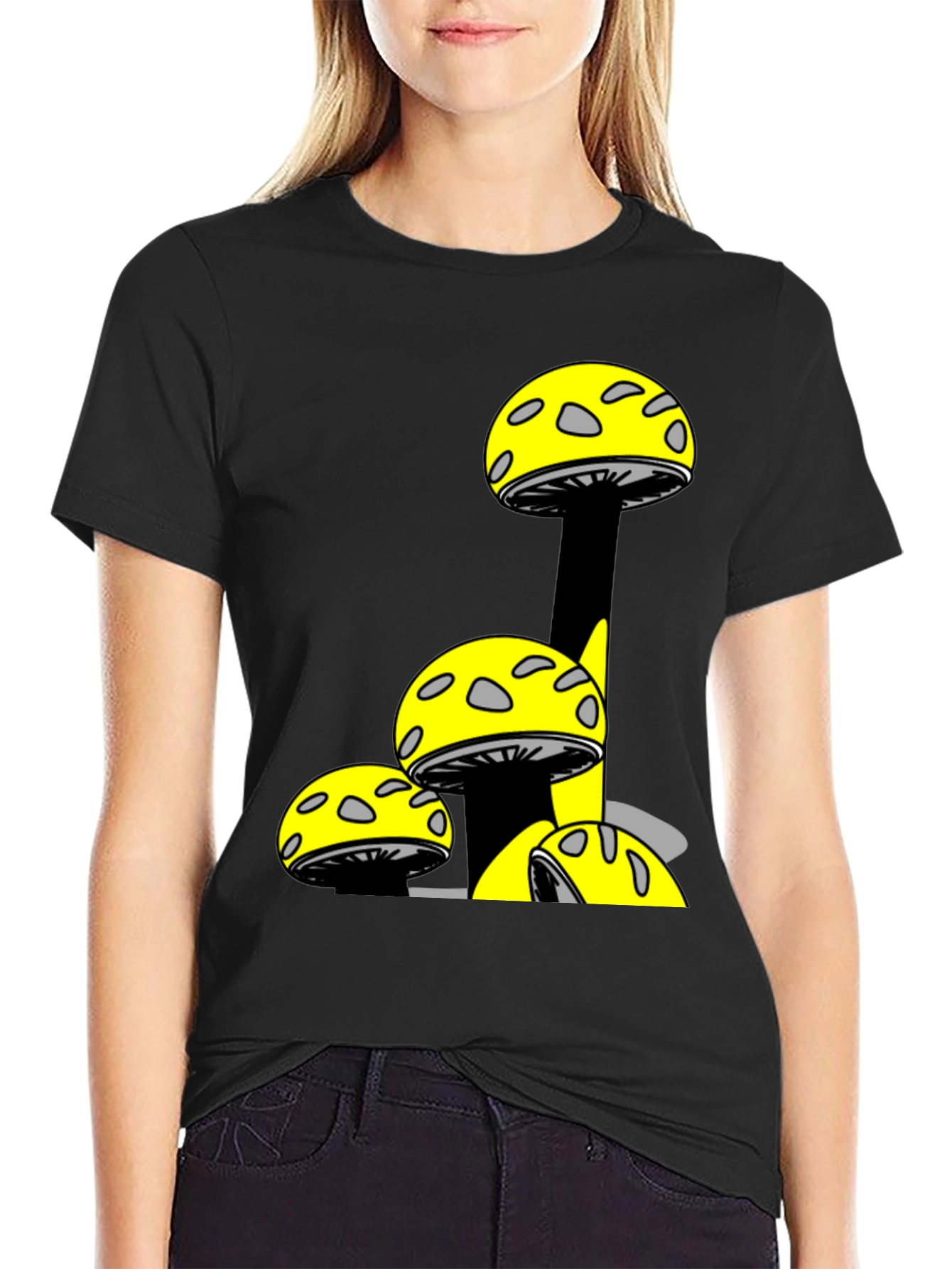 Mushroom Print Black T-Shirt - Fun Graphic Tee