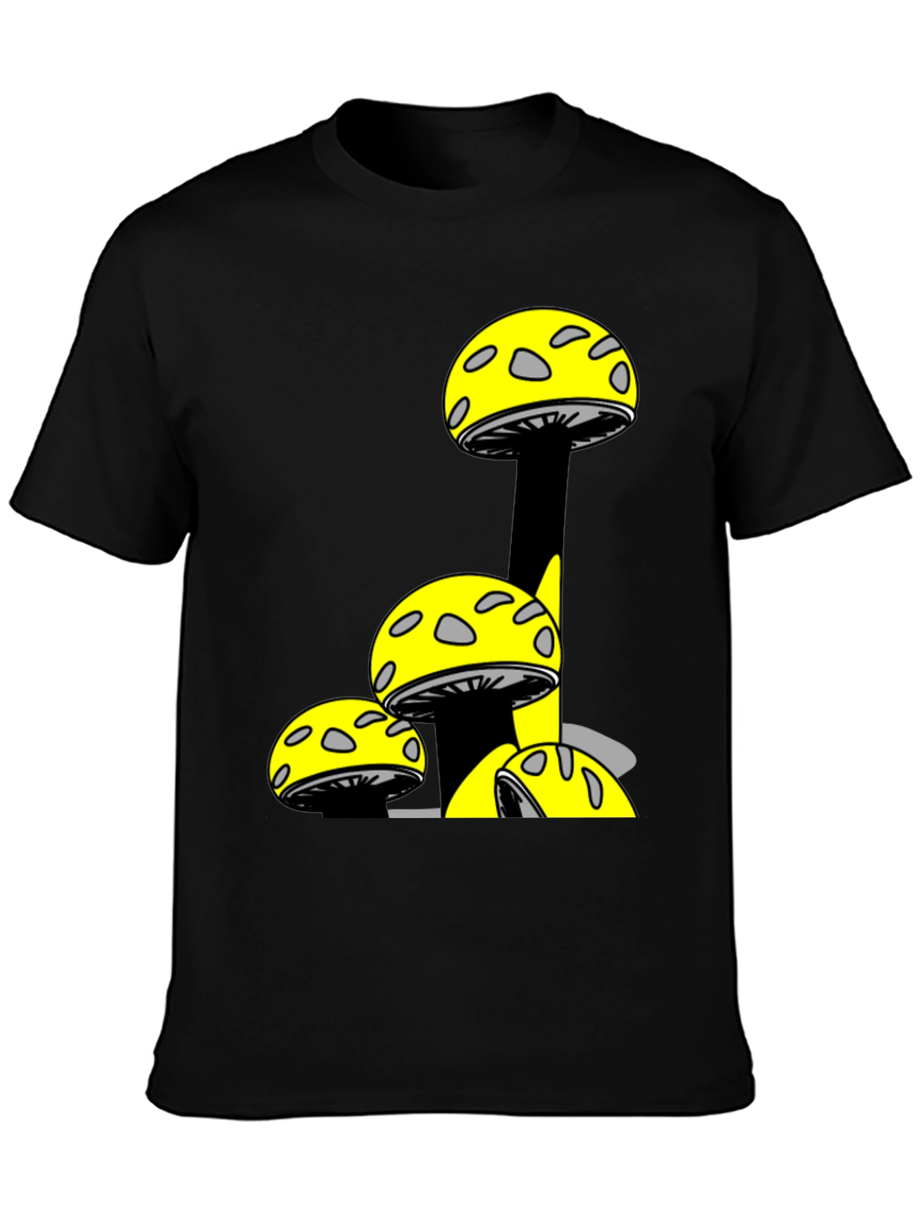 Mushroom Print Black T-Shirt - Fun Graphic Tee