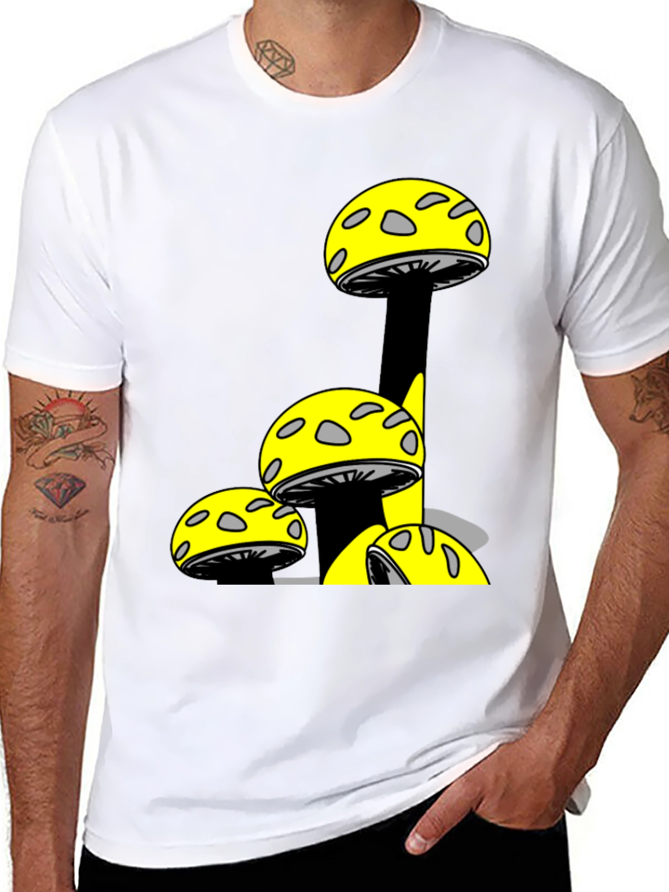 Mushroom Print Black T-Shirt - Fun Graphic Tee
