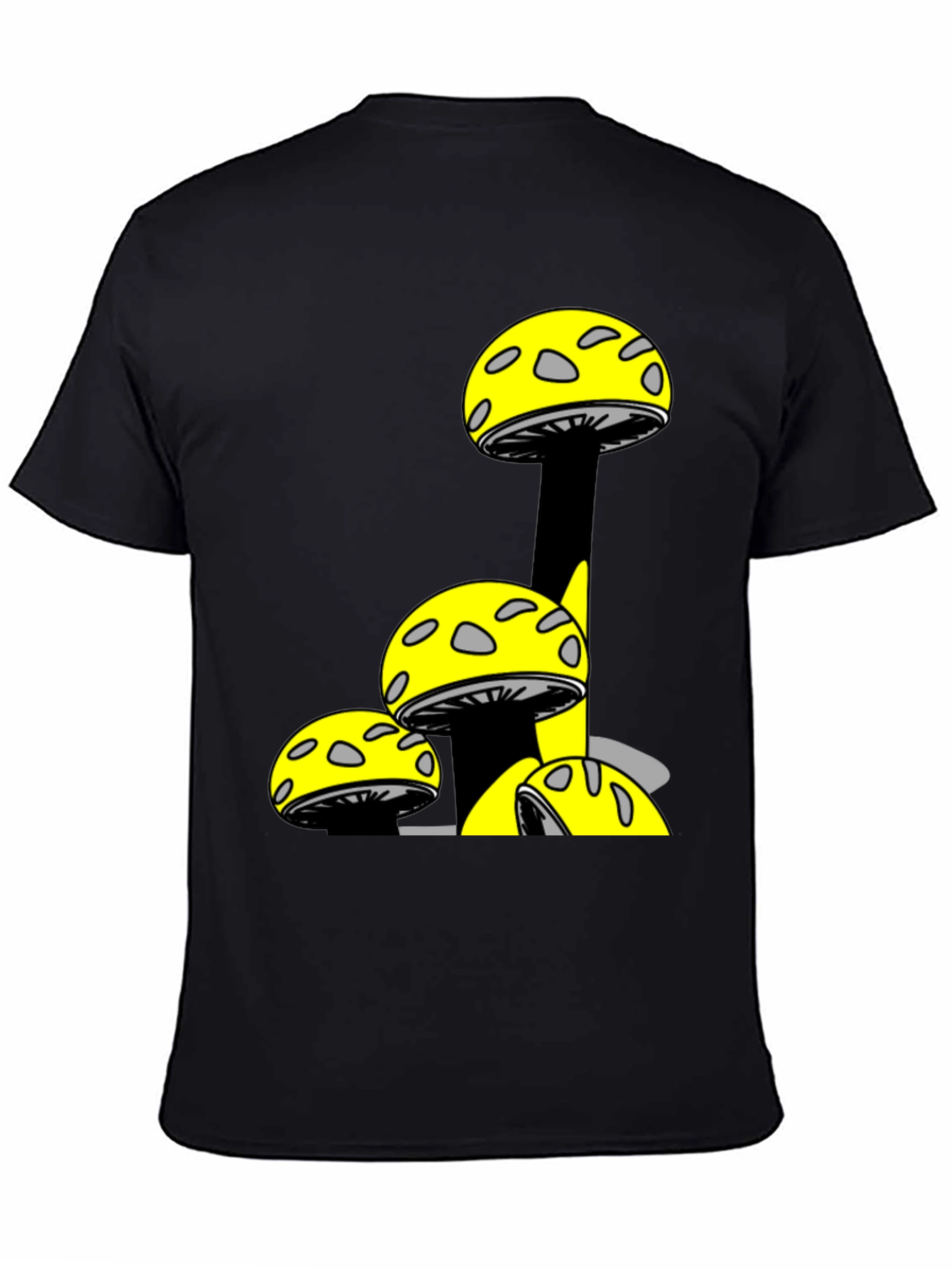 Mushroom Print Black T-Shirt - Fun Graphic Tee