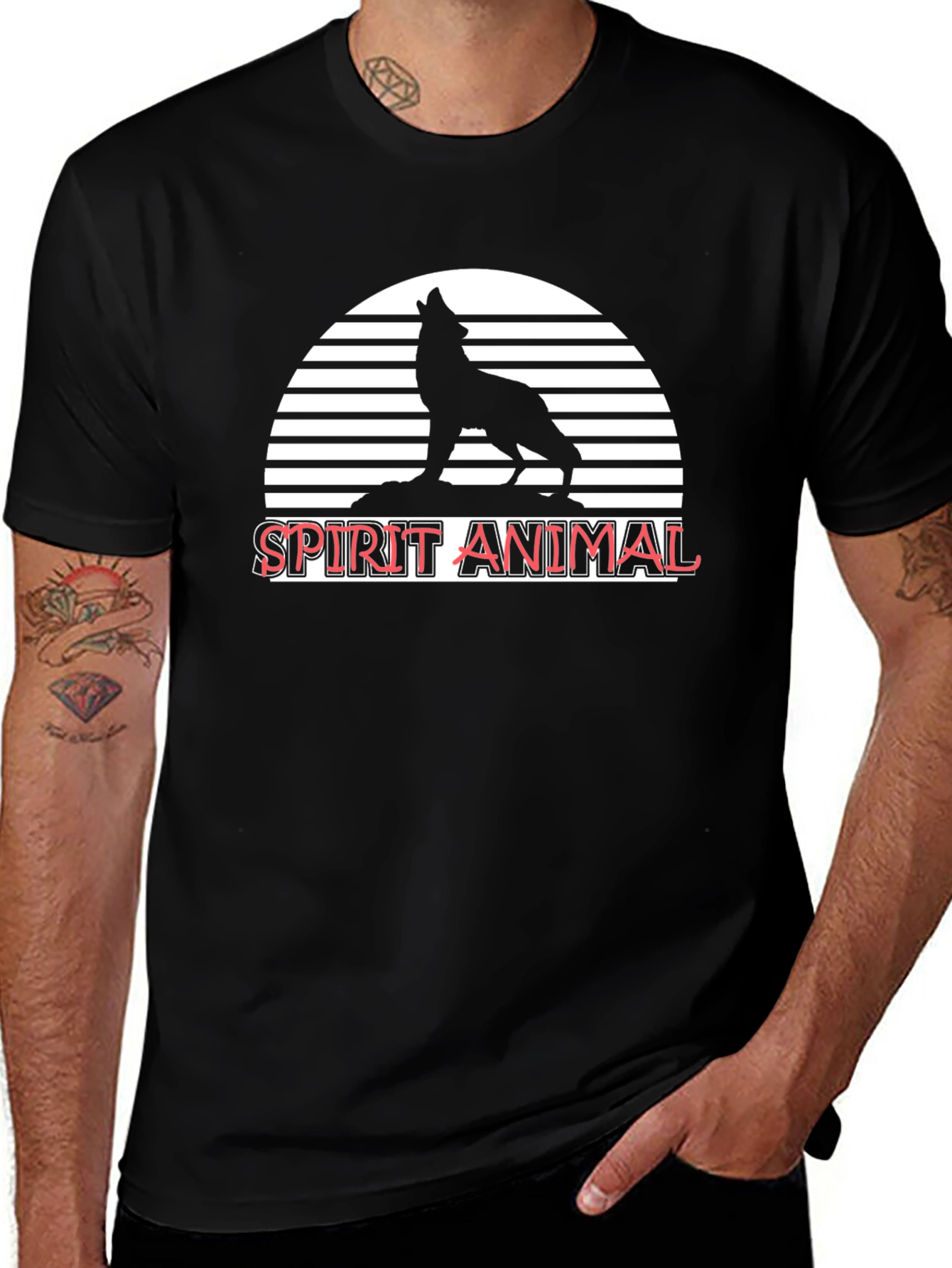 Spirit Animal Wolf Graphic T-Shirt - Black