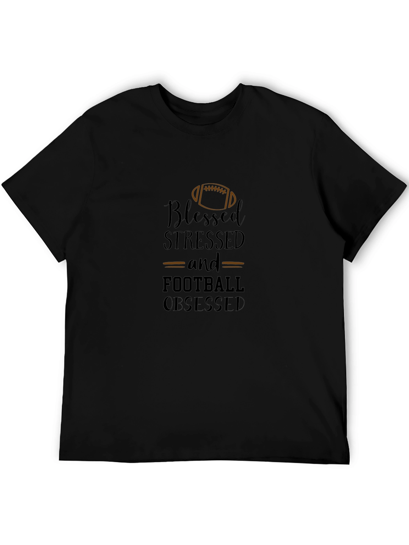 Blessed Stressed Football Obsessed Black T-Shirt