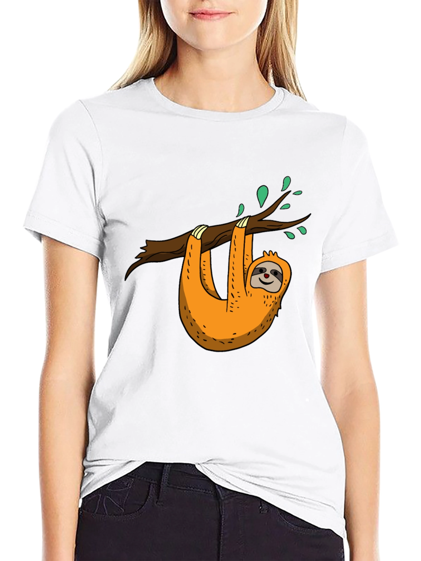 Sloth on Branch Graphic Black T-Shirt