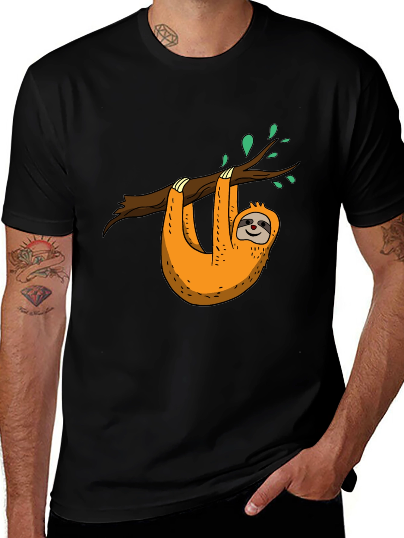 Sloth on Branch Graphic Black T-Shirt