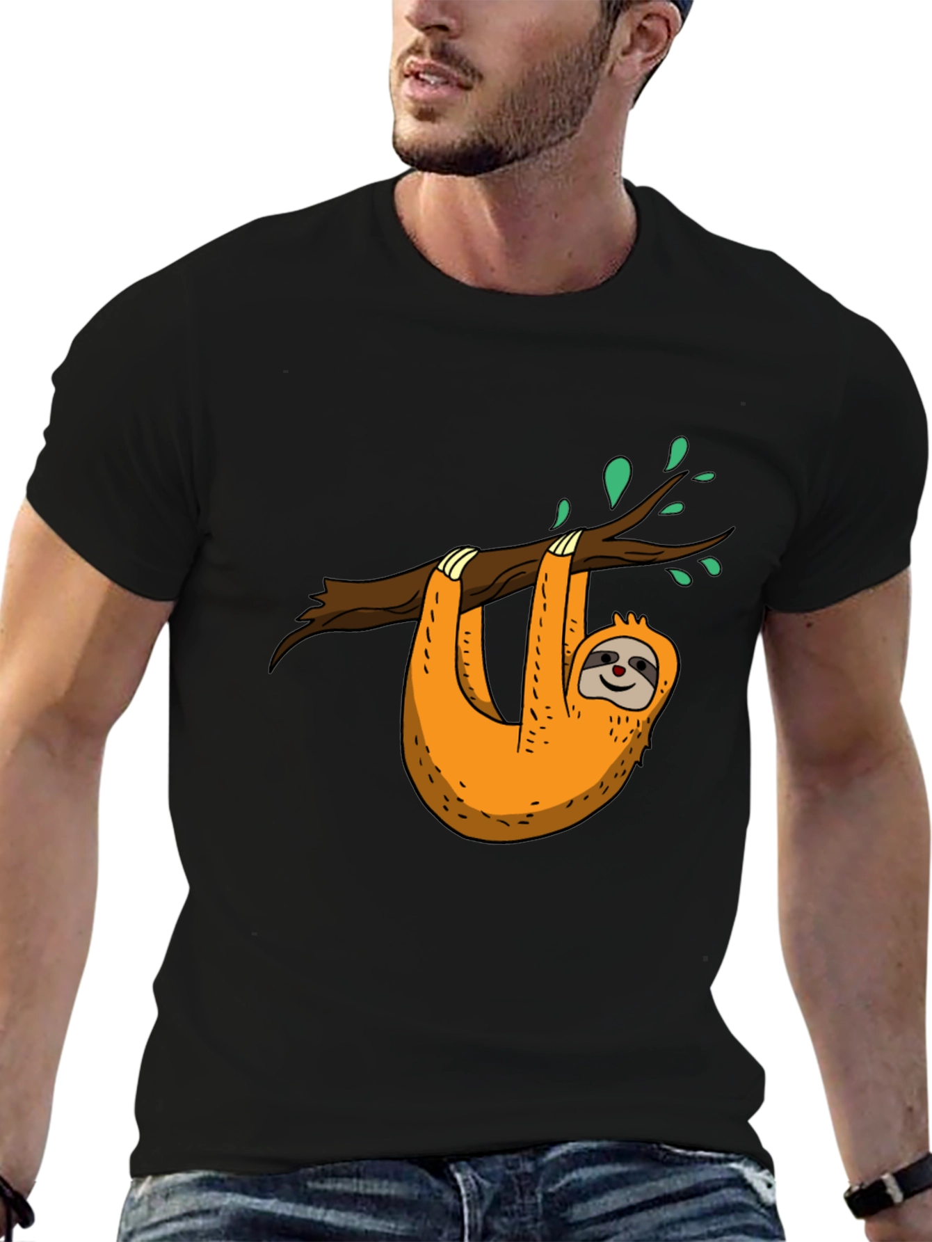 Sloth on Branch Graphic Black T-Shirt