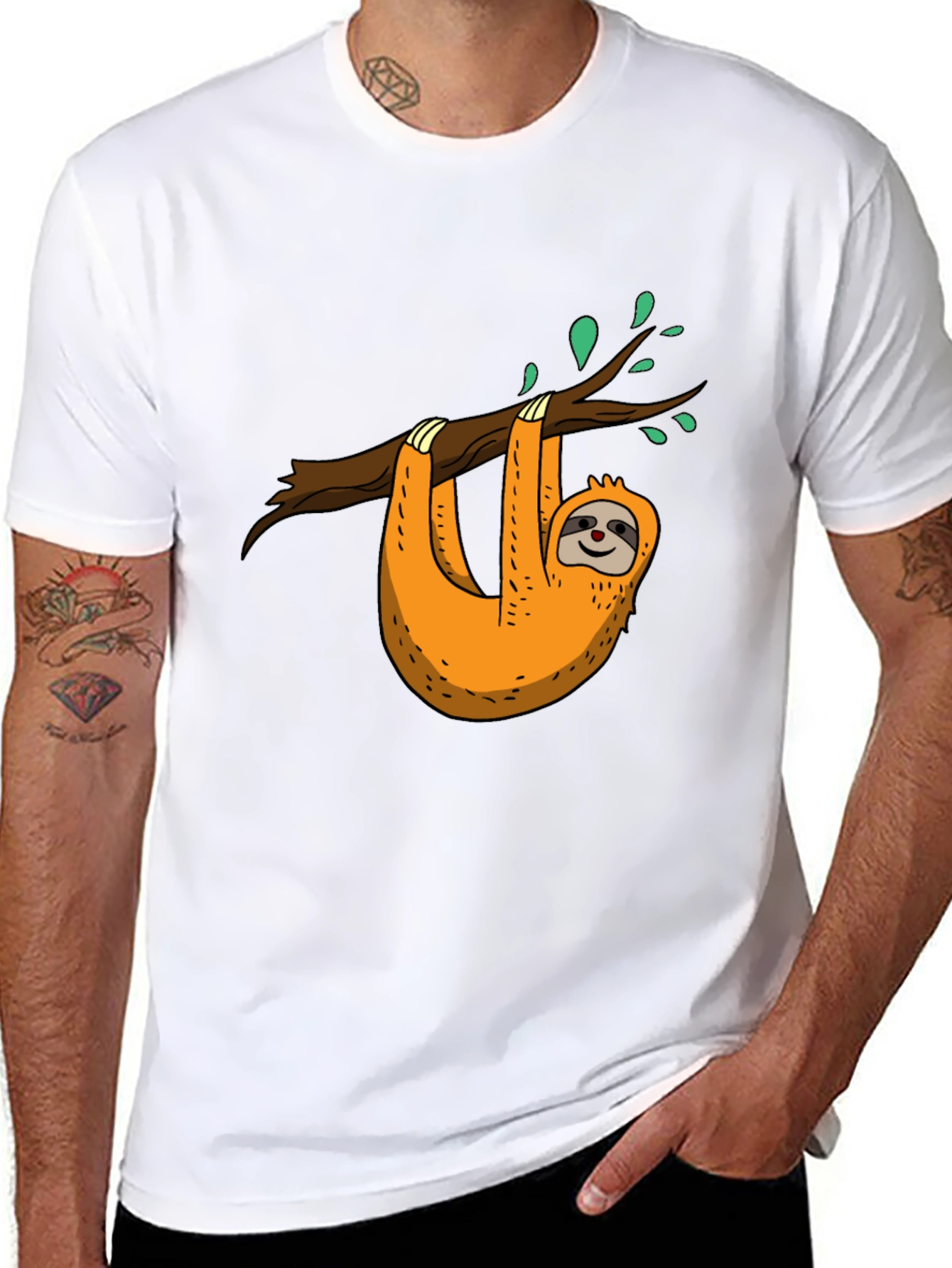 Sloth on Branch Graphic Black T-Shirt