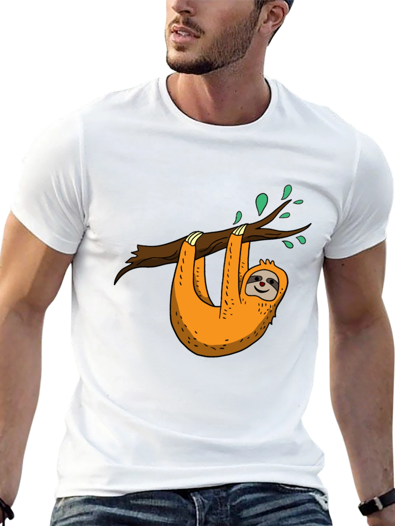 Sloth on Branch Graphic Black T-Shirt