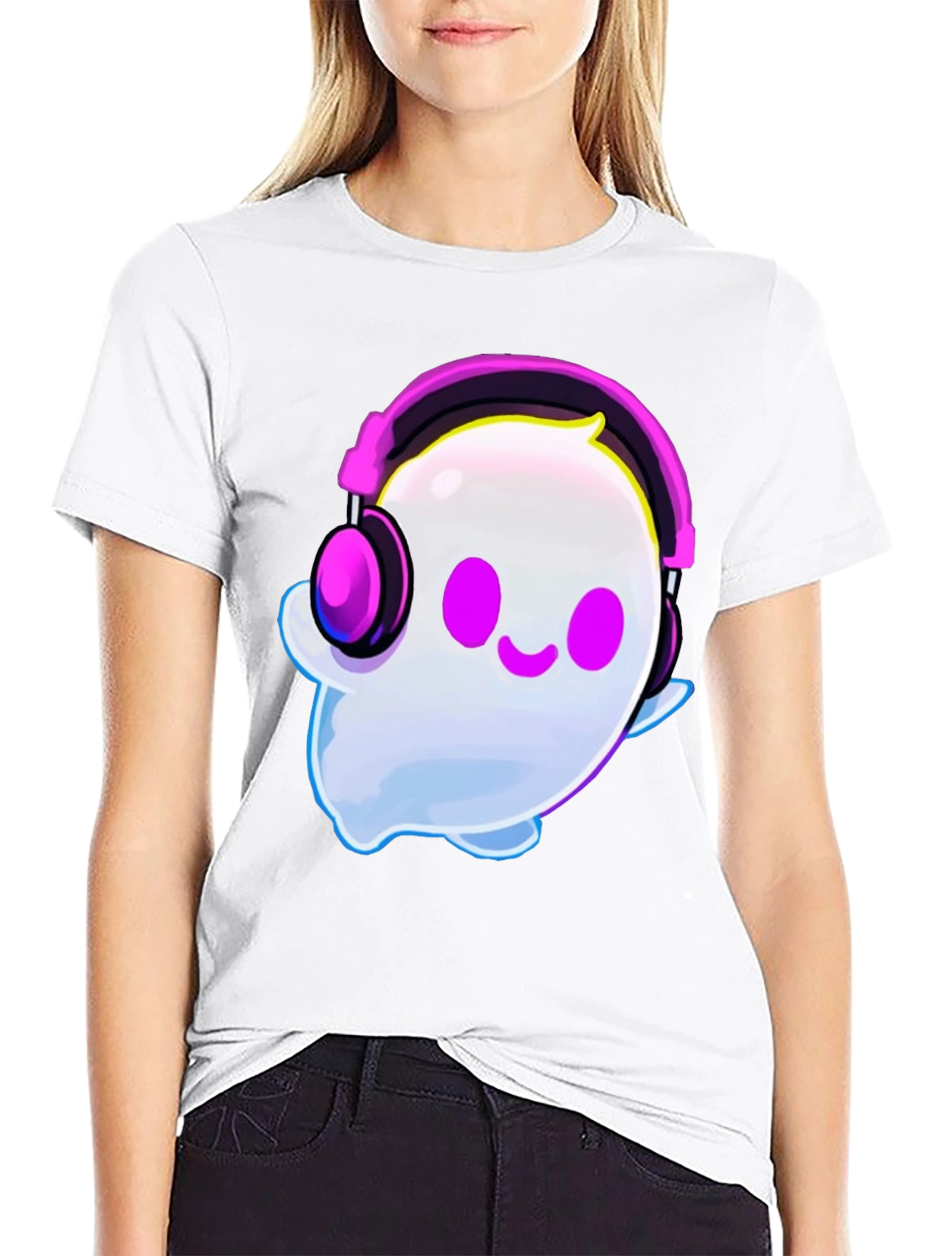 Cute Ghost with Headphones Graphic T-Shirt