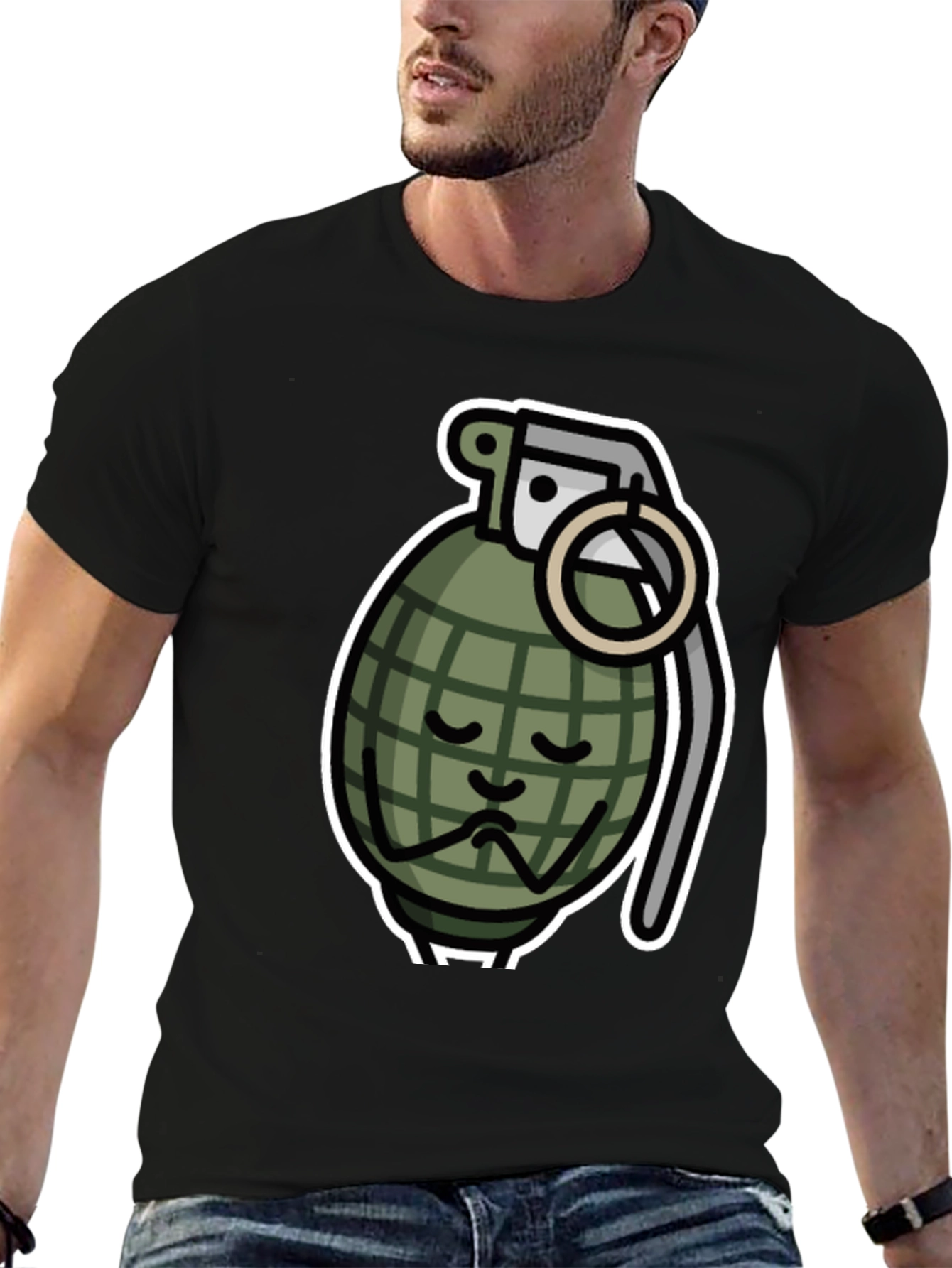 Sad Grenade Graphic T-Shirt - Black