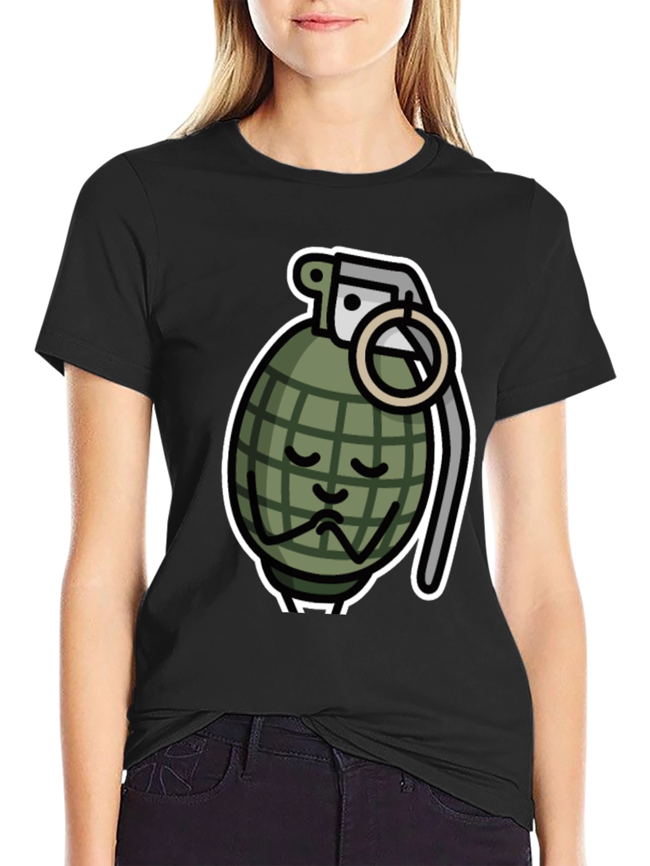 Sad Grenade Graphic T-Shirt - Black