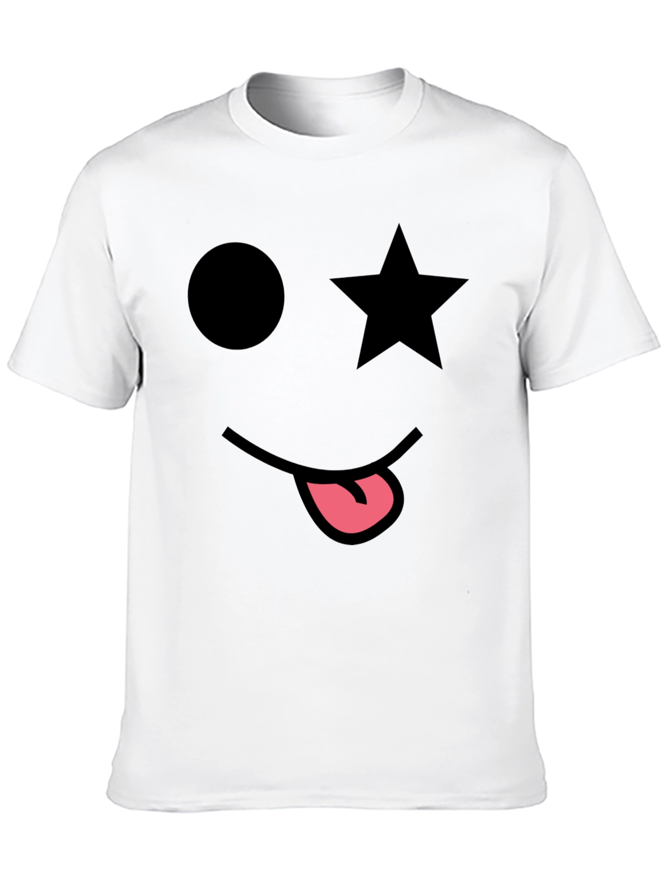 Whimsical Face Graphic Tee - Star Eye Black T-Shirt