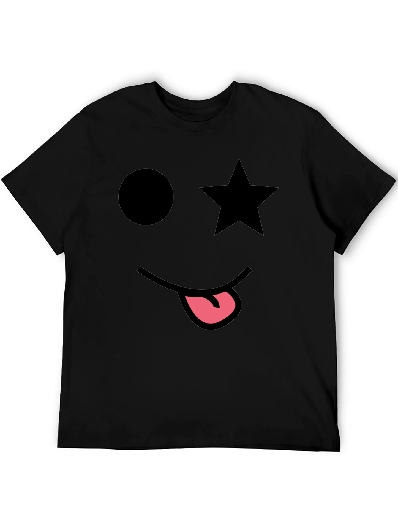 Whimsical Face Graphic Tee - Star Eye Black T-Shirt