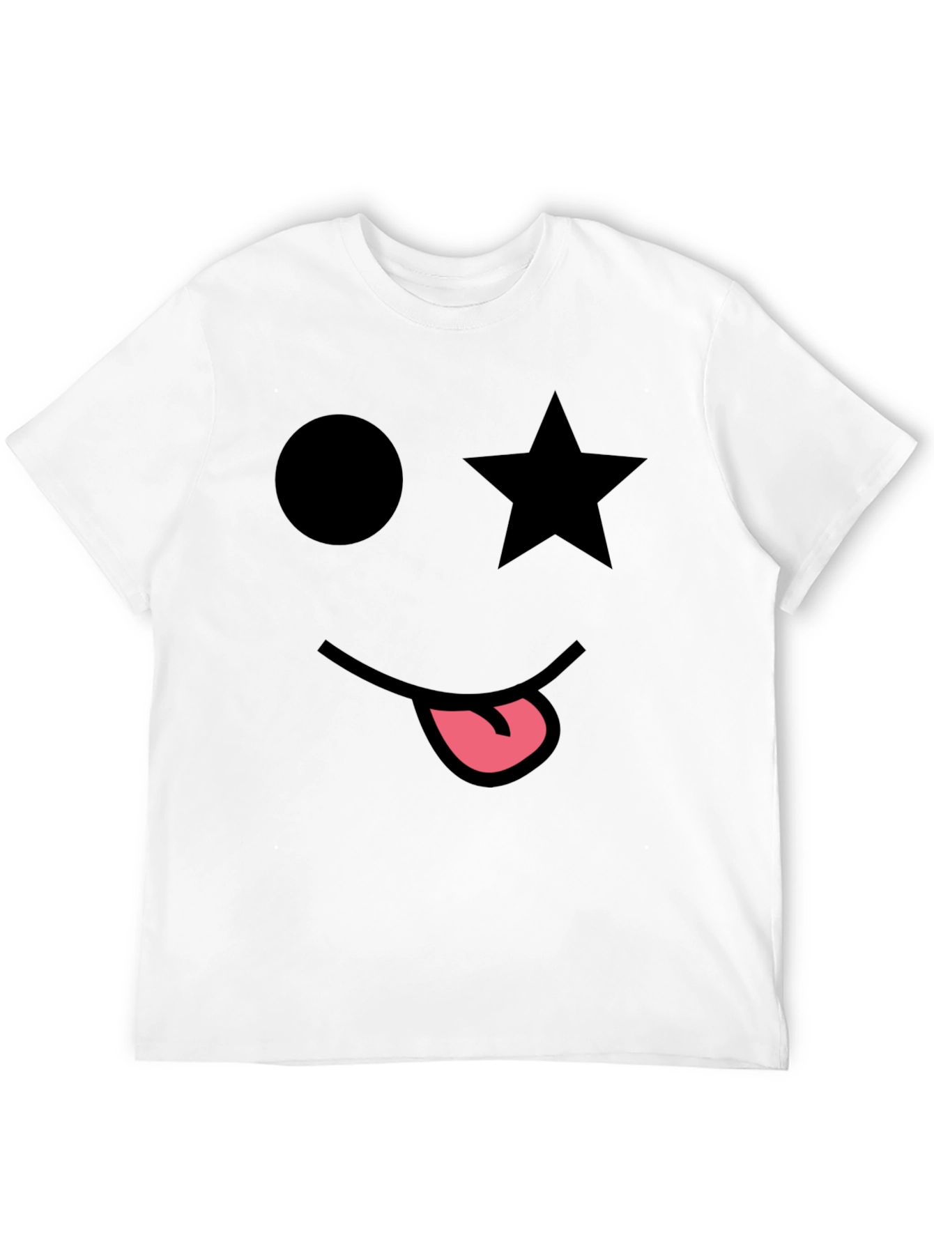 Whimsical Face Graphic Tee - Star Eye Black T-Shirt