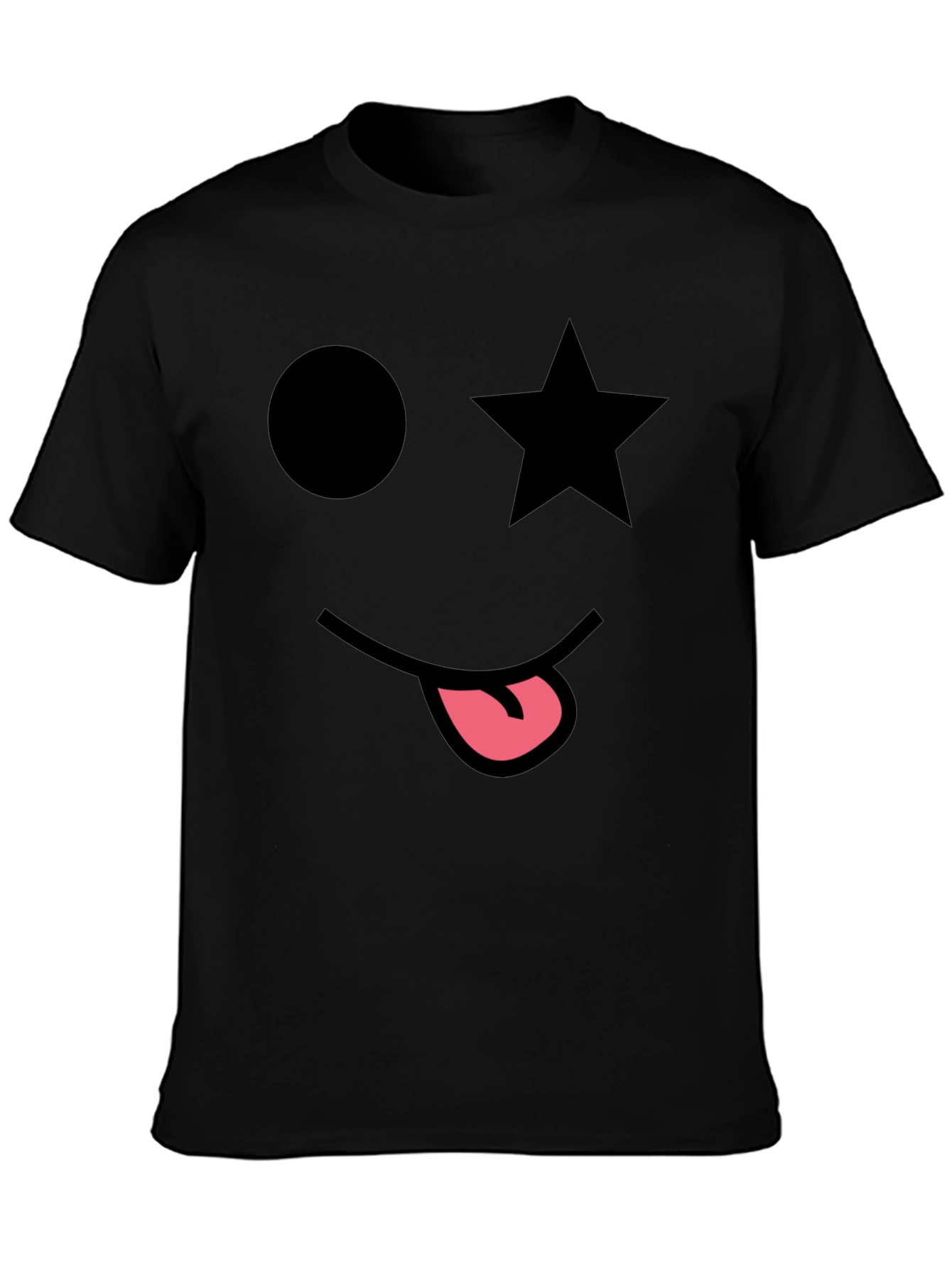 Whimsical Face Graphic Tee - Star Eye Black T-Shirt