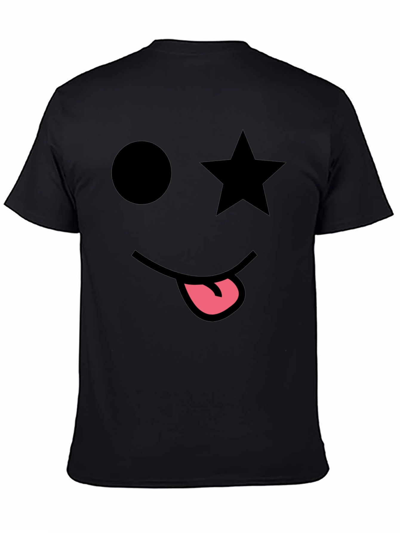 Whimsical Face Graphic Tee - Star Eye Black T-Shirt