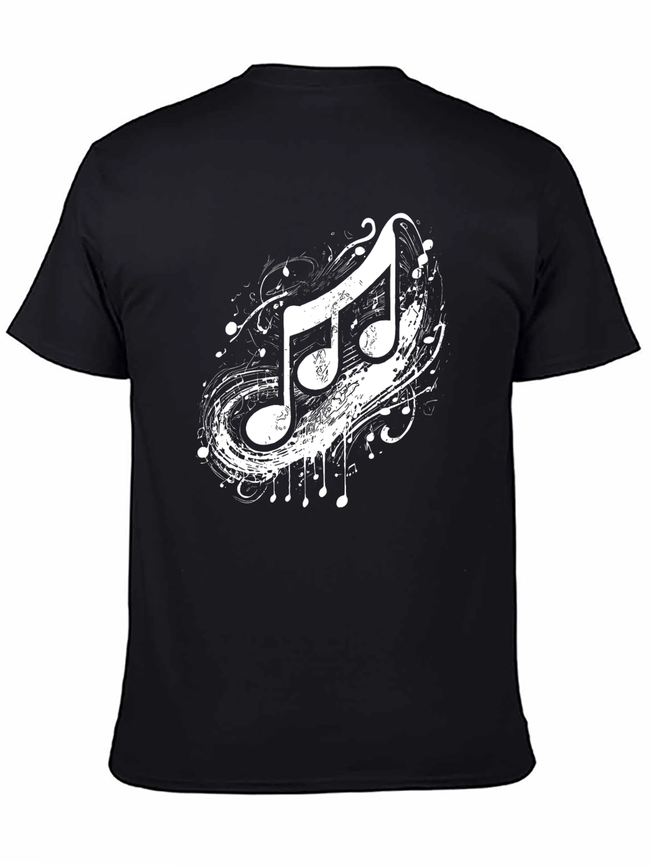 Music Notes Graphic Tee - Black Cotton T-Shirt