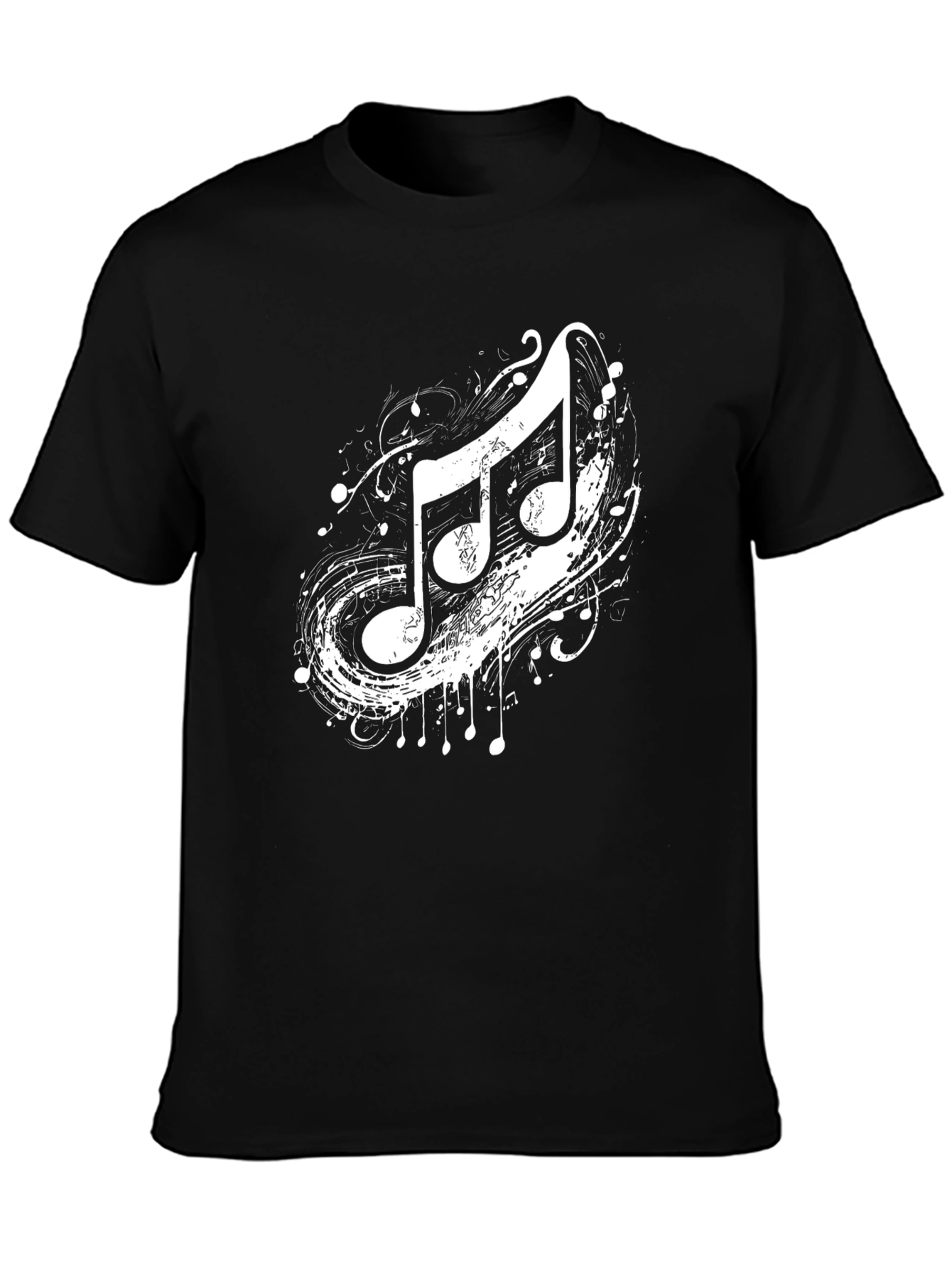 Music Notes Graphic Tee - Black Cotton T-Shirt